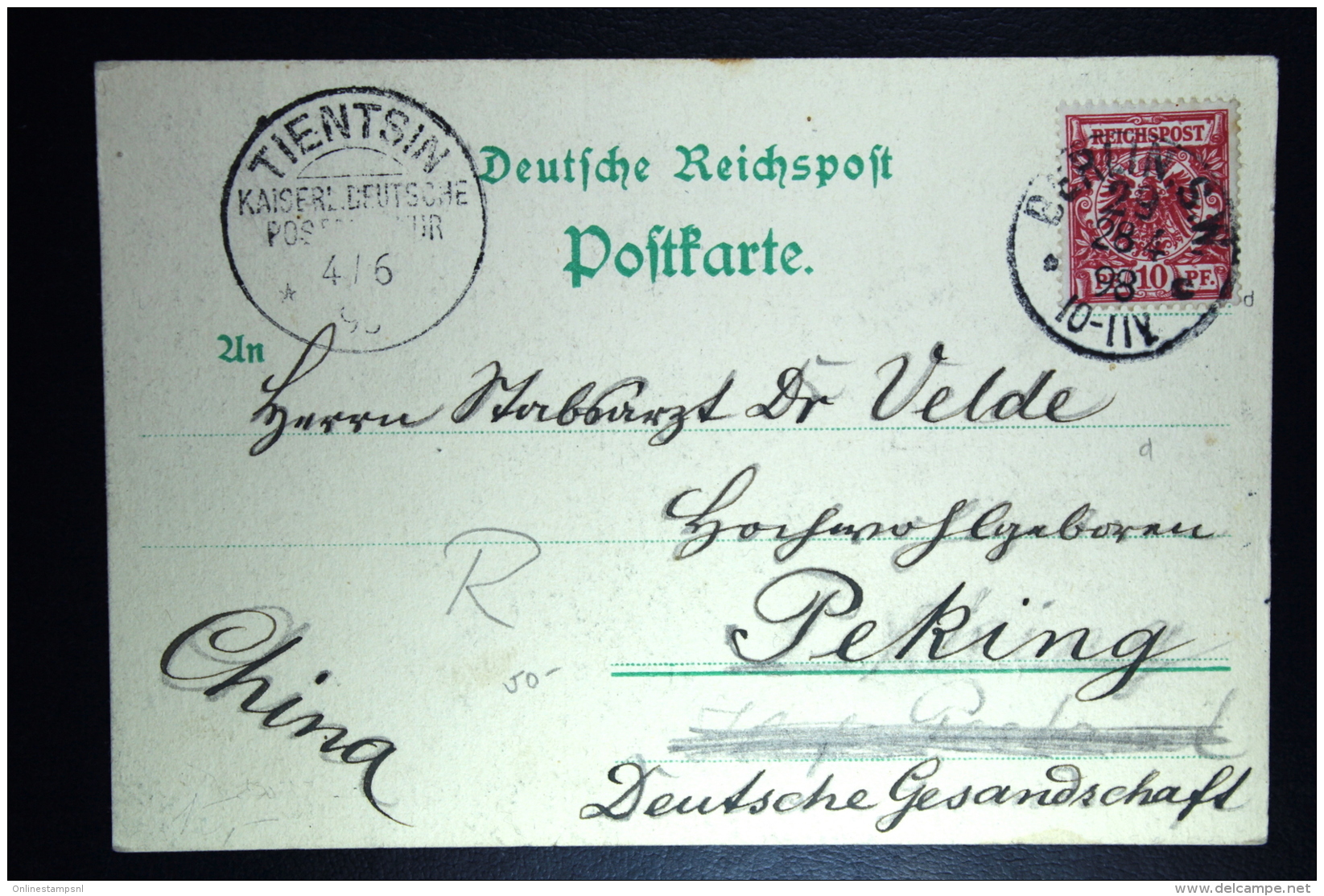 DR Postkarte Berlinnach Peking, Tientsin Cancel 1898 - Chine (bureaux)