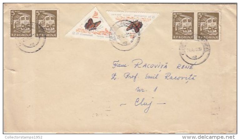 6084FM- BUTTERFLY, LOCOMOTTIVE, STAMPS ON COVER, 1967, ROMANIA - Covers & Documents