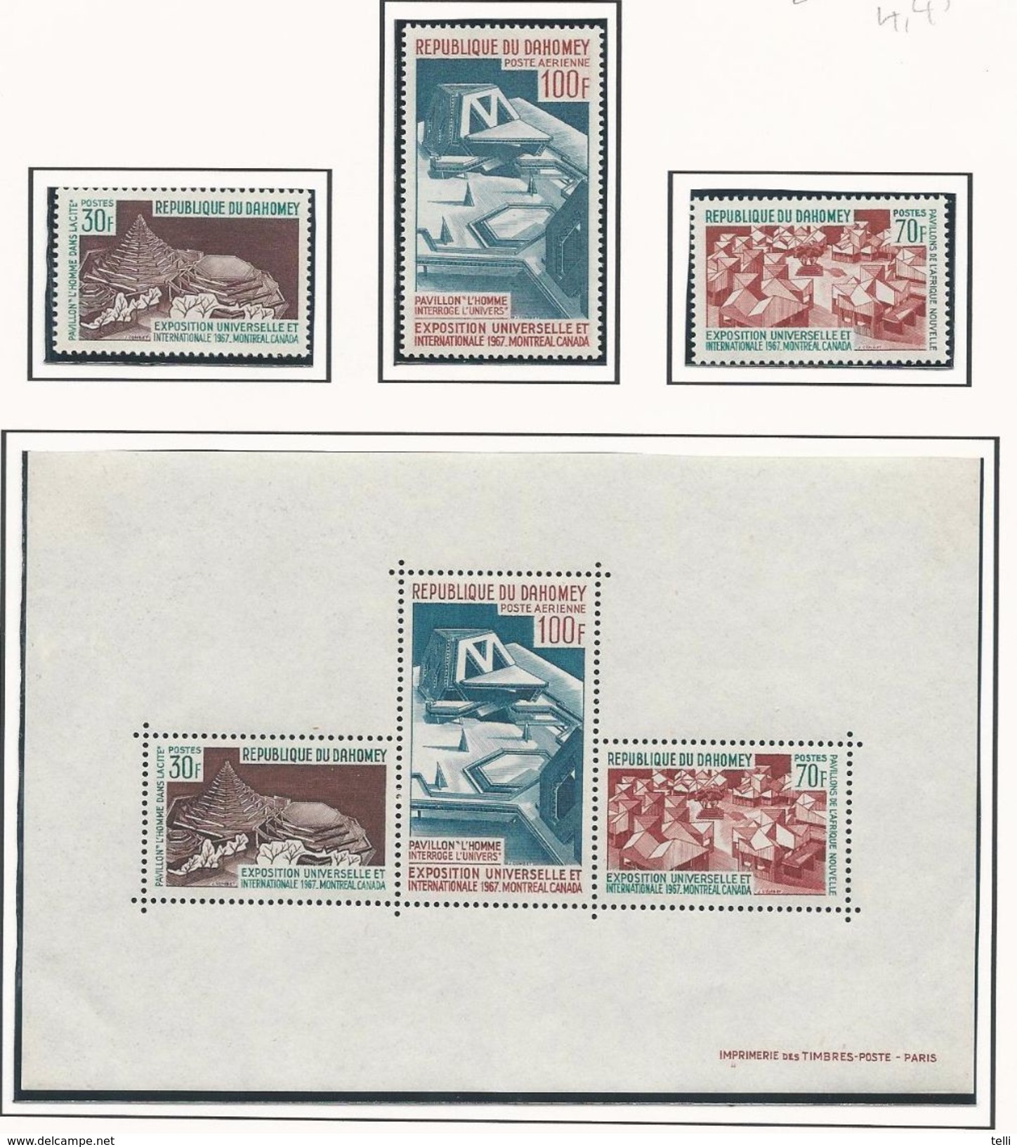 DAHOMEY Scott 235-236, C52, C52a Yvert  255-256, PA61, BF7 (3+bloc) ** Cote 8,50$ 1967 - Bénin – Dahomey (1960-...)