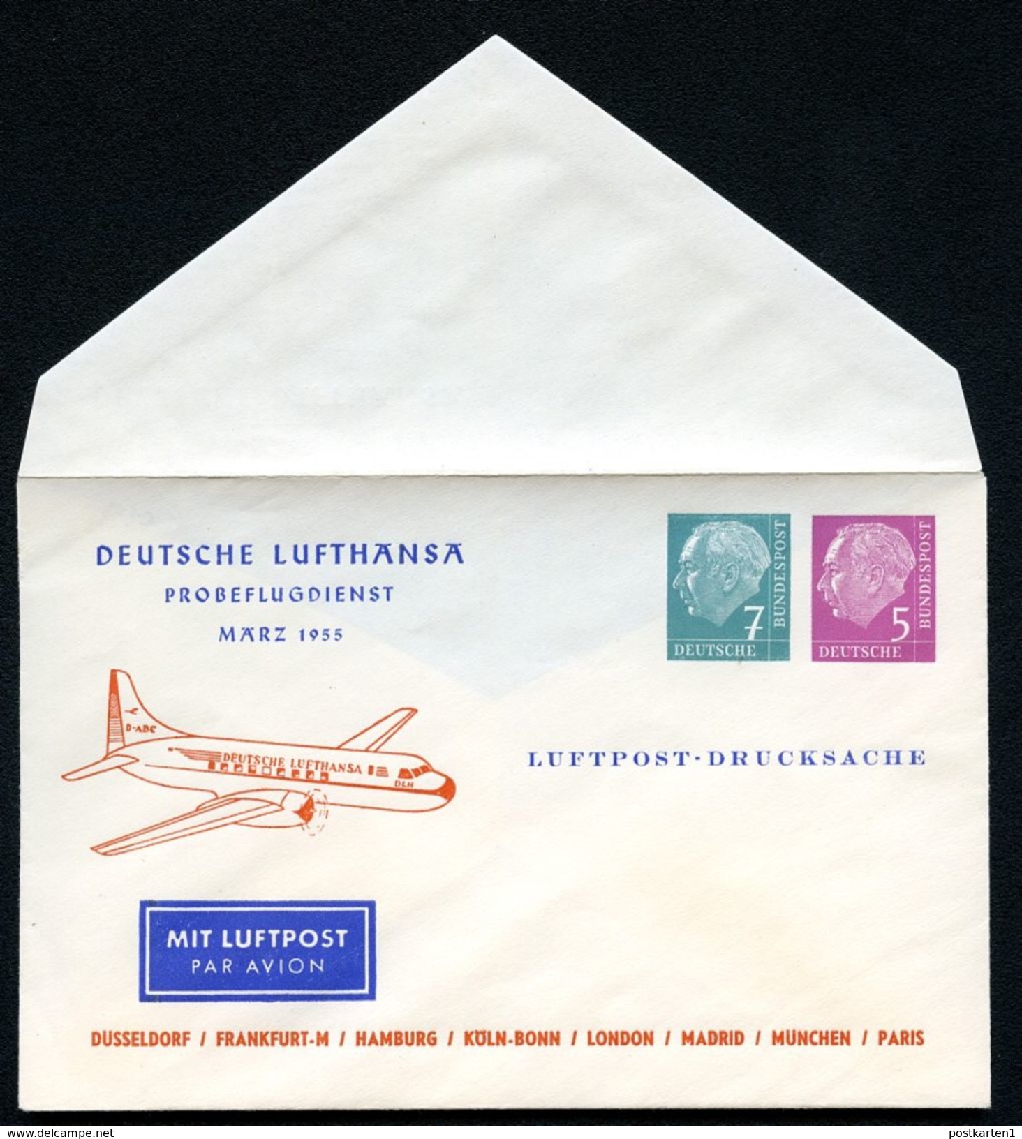 Bund PU10 B2/001 Privat-Umschlag FLUGZEUG CONVAIR CV440 ** 1955  NGK 15,00 € - Enveloppes Privées - Neuves