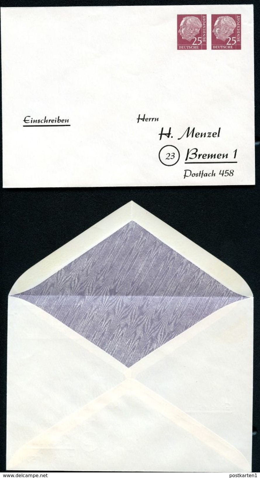 Bund PU12 B2/001b Privat-Umschlag MENZEL BREMRN GRAU GEMASERT ** 1954  NGK 45,00 € - Private Covers - Mint