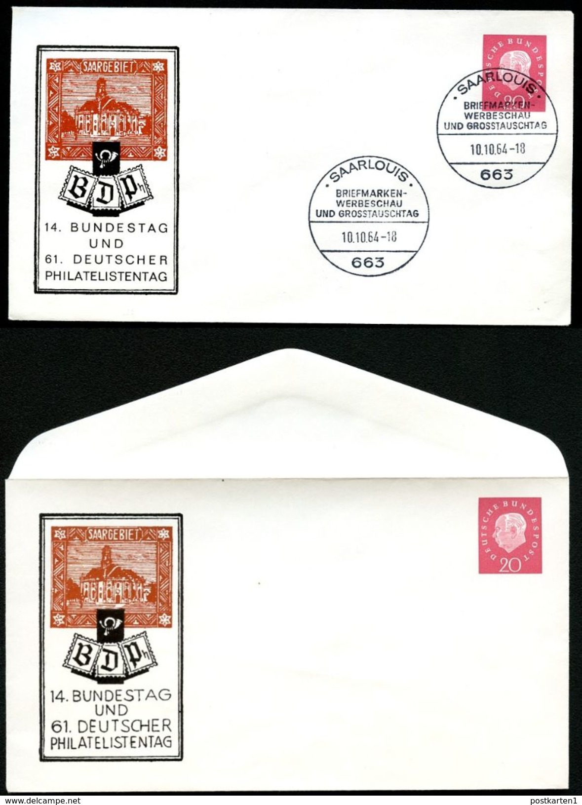 Bund PU15 B1/001a-b Privat-Umschläge BUNDESTAG BDPH **/Sost. 1960  NGK 27,00 € - Private Covers - Mint