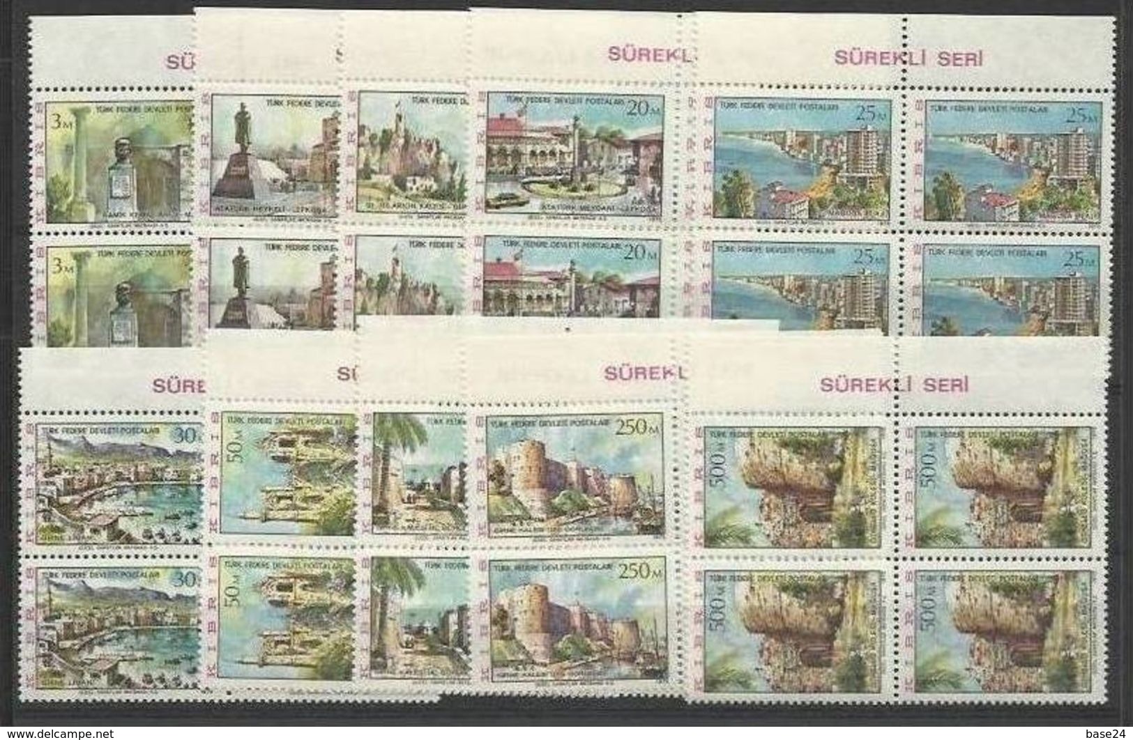 1975 Cipro Turca - Turkish Cyprus DEFINITIVA - DEFINITIVES - VEDUTE MONUMENTI 4 Serie (1/10) Di 10v.:Quartina BDF MNH** - Nuovi