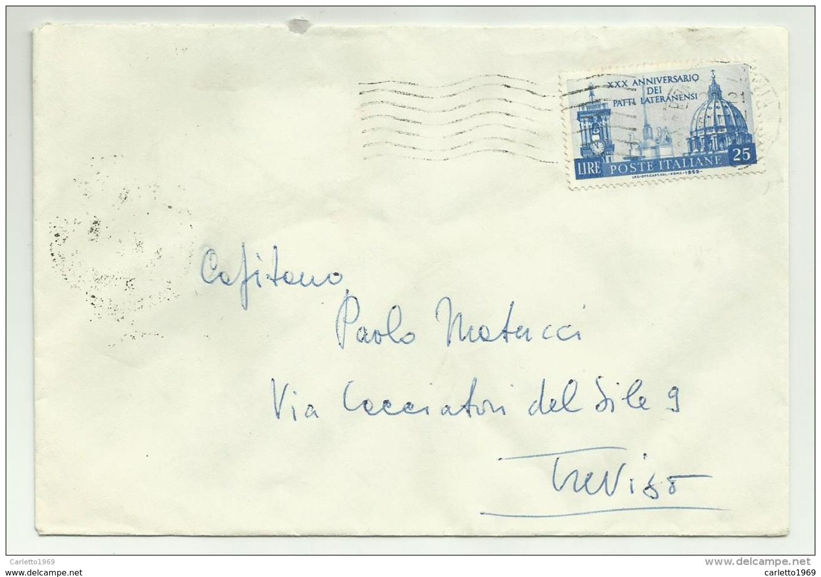 Francobollo Lire 25 XXX Anniversario Dei Patti Lateranensi - 1959  Su Busta - 1946-60: Marcofilia