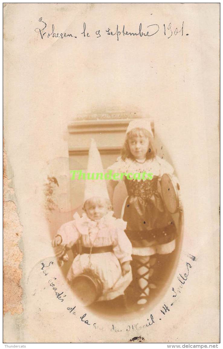 CPA LOKEREN FOTOKAART CARTE DE PHOTO CLOWN PIERROT PIEROT COSTUME FILLE MEISJE GARCON JONGEN CARNAVAL  ( IXELLES ) - Lokeren