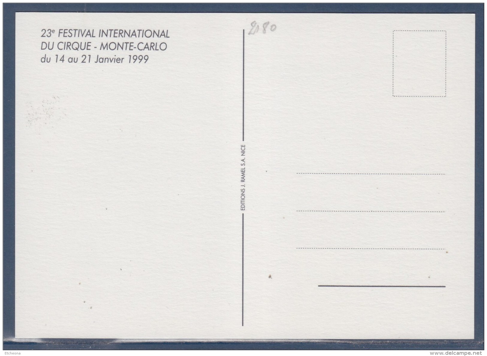 = 1999 - 23ème Festival International Du Cirque De Monte Carlo Carte Correspondant Au Visuel Timbre 2180 Monaco - Zirkus