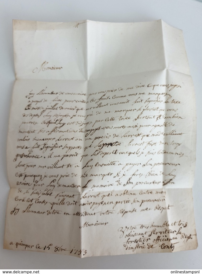 France: Lettre Complet 1753 Quimper Indice 12 A Rennes - 1701-1800: Précurseurs XVIII