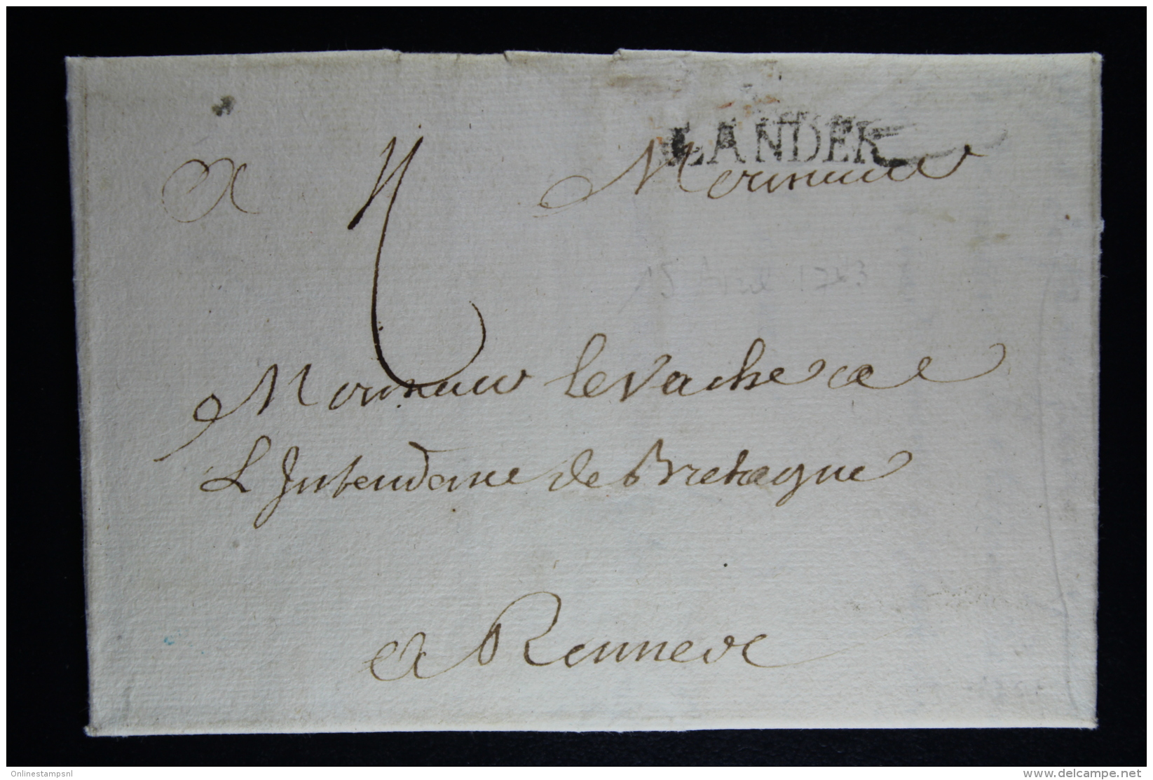 France:  Lettre Complet 1713 Lander Lesneuven A Rennes - 1701-1800: Précurseurs XVIII