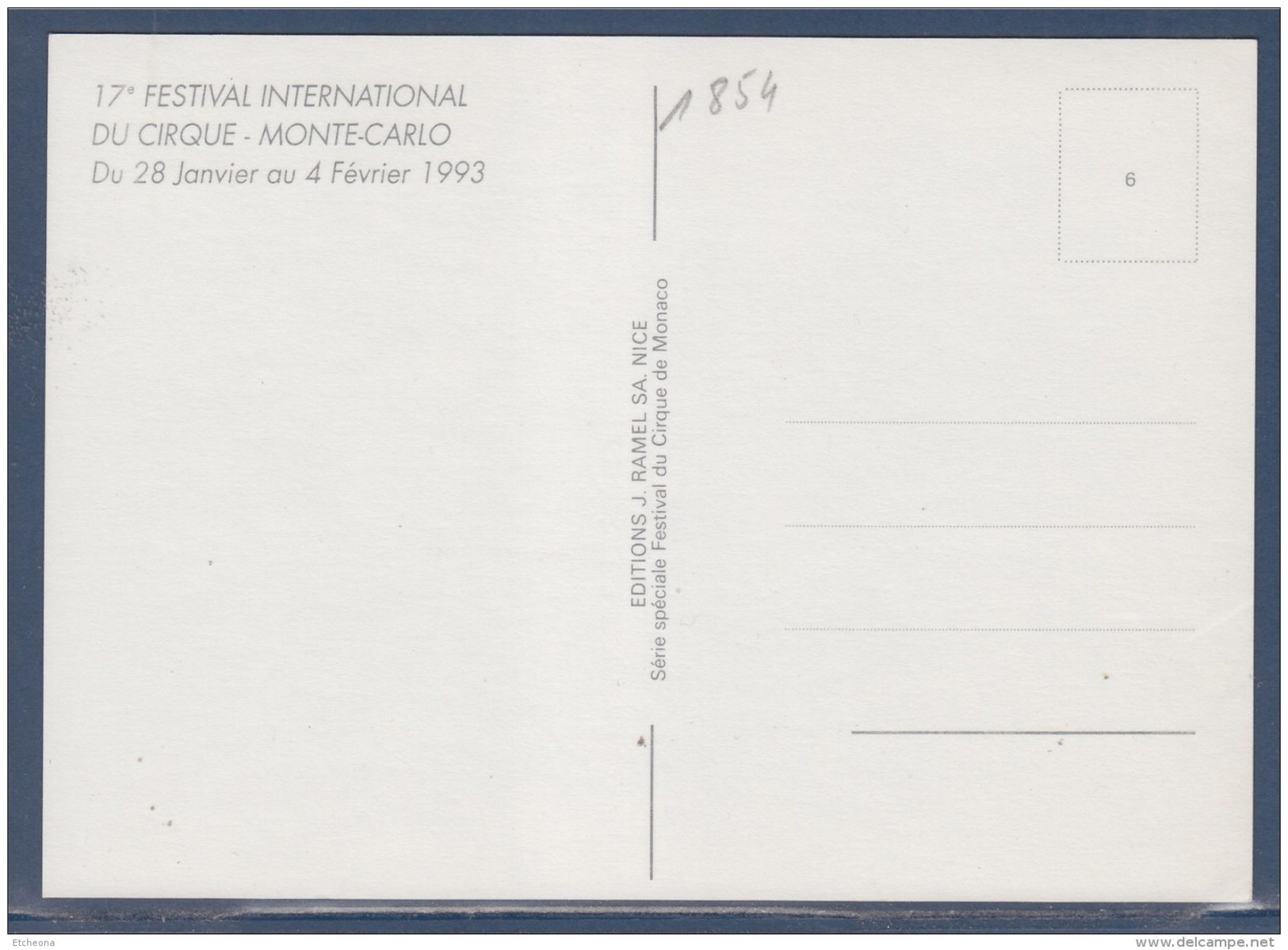 = 1993 - 17ème Festival International Du Cirque De Monte Carlo Carte Correspondant Au Visuel Timbre 1854 Monaco - Cirque