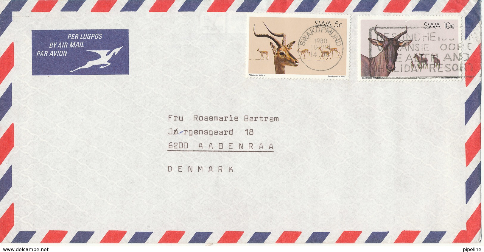 South West Africa SWA Air Mail Cover Sent To Denmark Swakopmund 18-8-1980 - Africa Del Sud-Ovest (1923-1990)