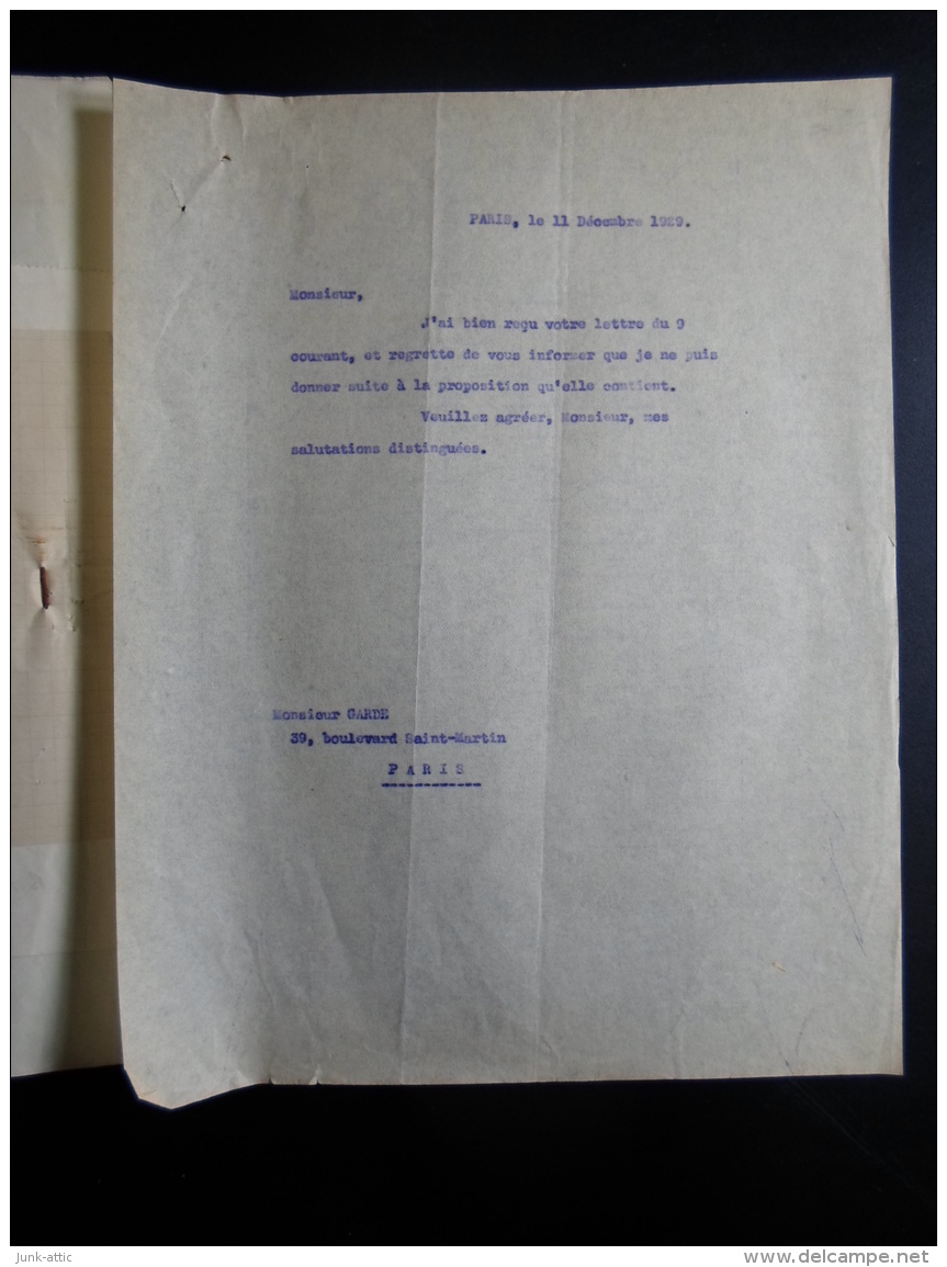 Lettres Documents 1929 Union Financiere De La Brasserie Rue Lincoln Paris - 1900 – 1949