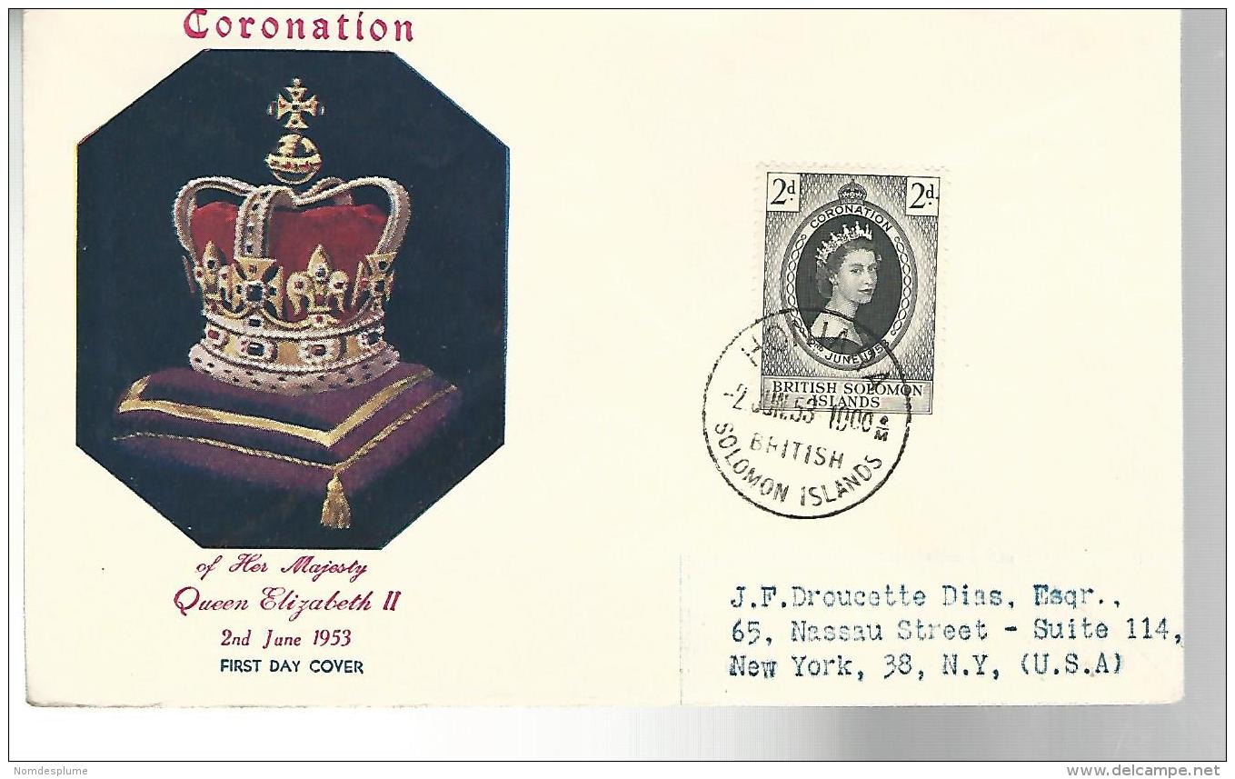 52793 ) British Soloman Islands FDC  Postmark 1953 Coronation - Isole Salomone (...-1978)