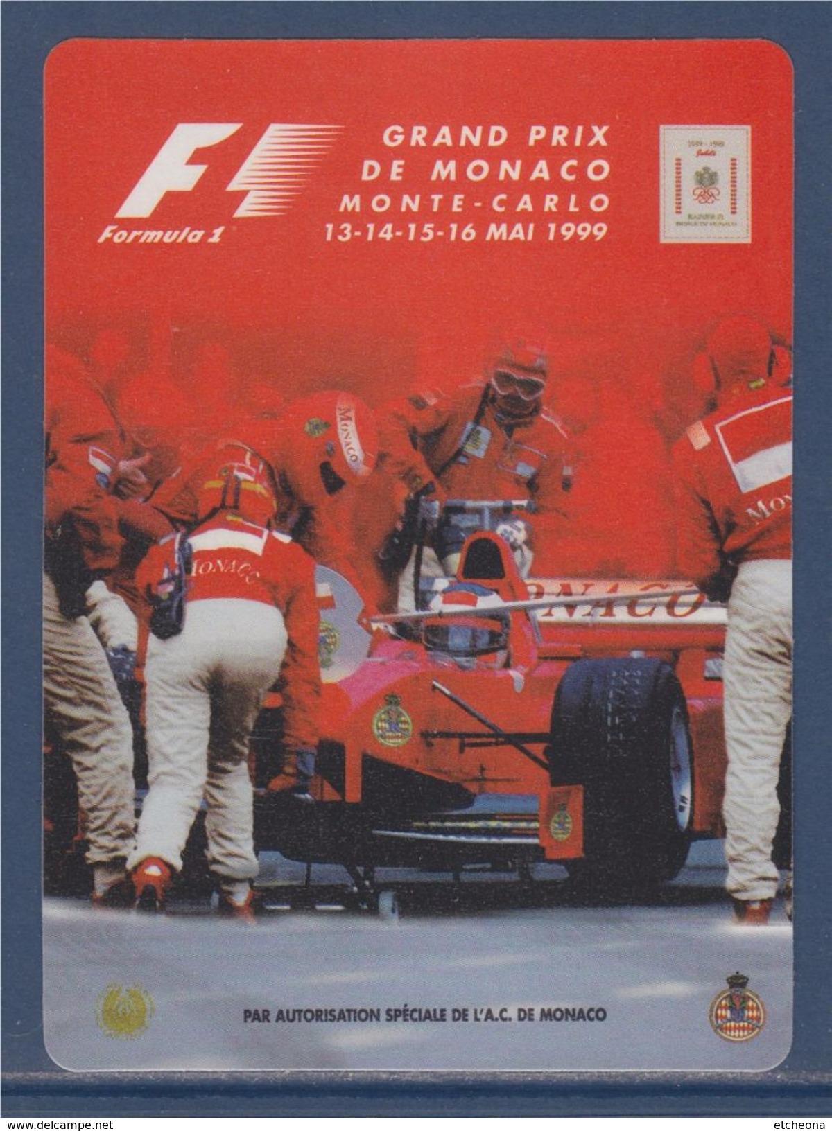 = Autocollant Grand Prix De Monaco Monte-Carlo Mai 1999 Formule 1 (8 Cm X 11cm) - Car Racing - F1