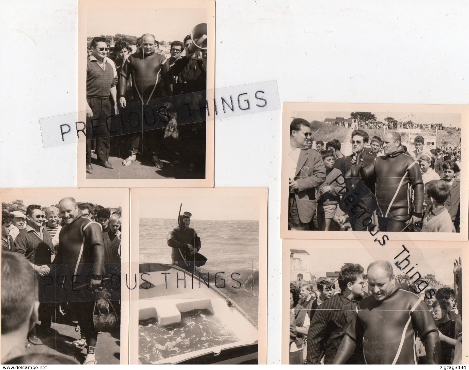 SAINT BREVIN  44  LOT DE  5 PHOTOS HOMME GRENOUILLE REVENANT D UNE MISSION  EN AOUT 1963   FORMAT  10.5 X 7.5 CMS - Lieux