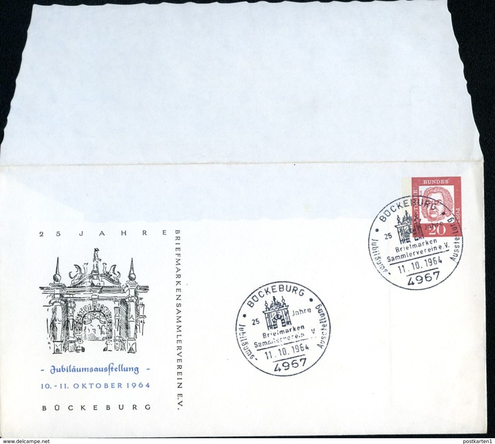 Bund PU21 D2/001 Privat-Umschlag SCHLOSSTOR BÜCKEBURG Sost. 1964  NGK 10,00 € - Private Covers - Used