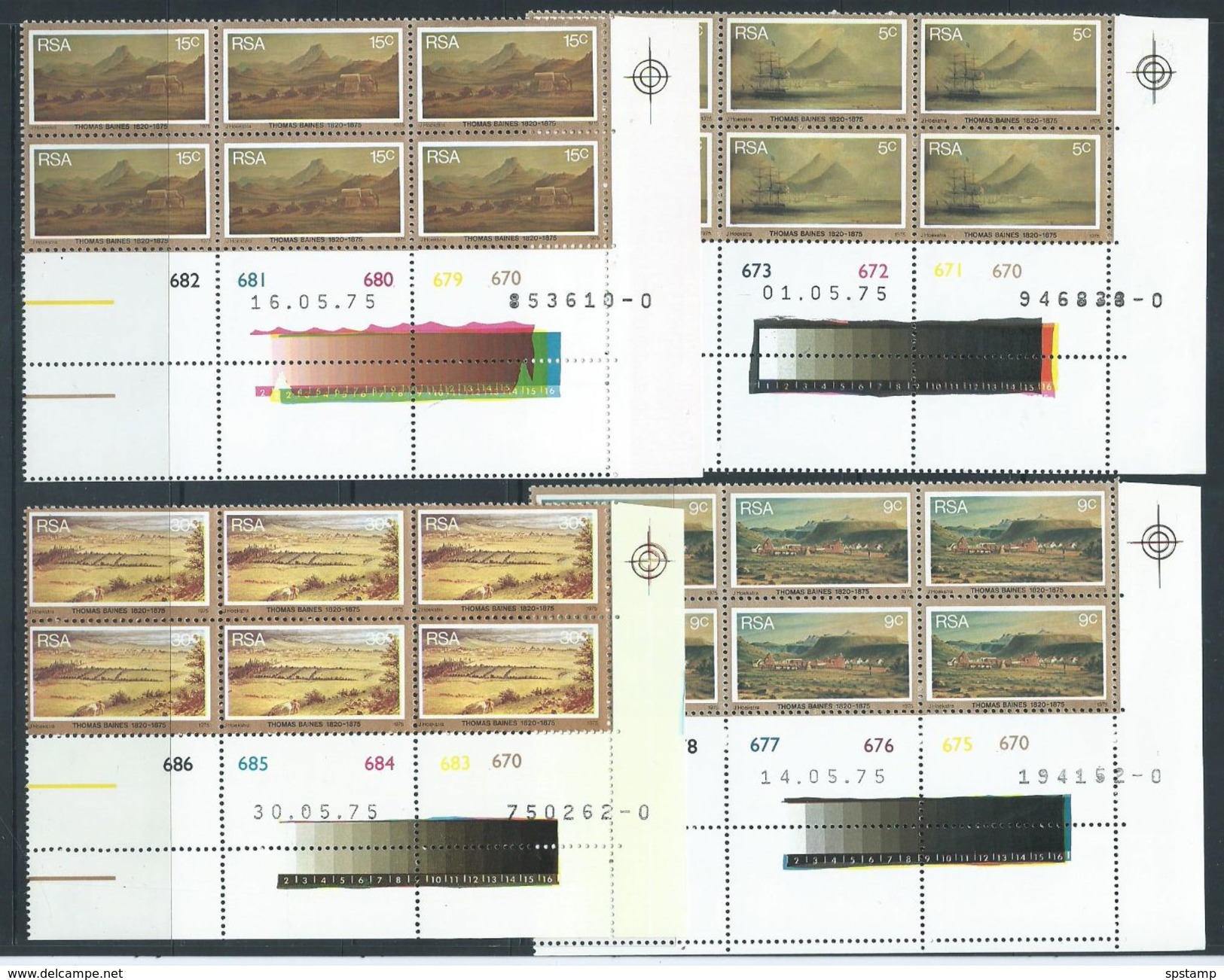 South Africa 1975 Bains Landscape Paintings Set Of 4 Positional Blocks Of 6 With Control Numbers MNH - Unused Stamps