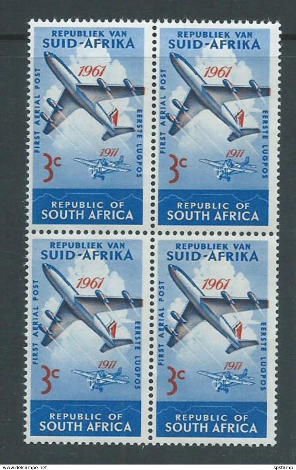 South Africa 1961 3c Air Mail & Plane Block Of 4 MNH - Unused Stamps