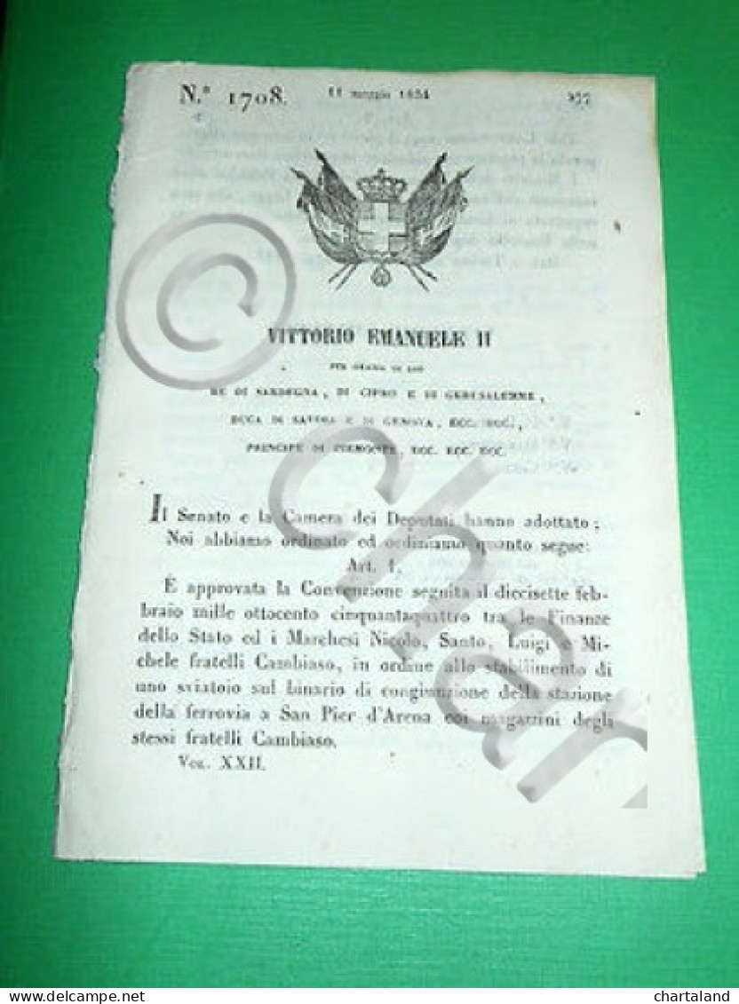 Decreti Regno Sardegna Torino Convenzione Tra Finanze E Fratelli Cambiaso 1854 - Non Classés