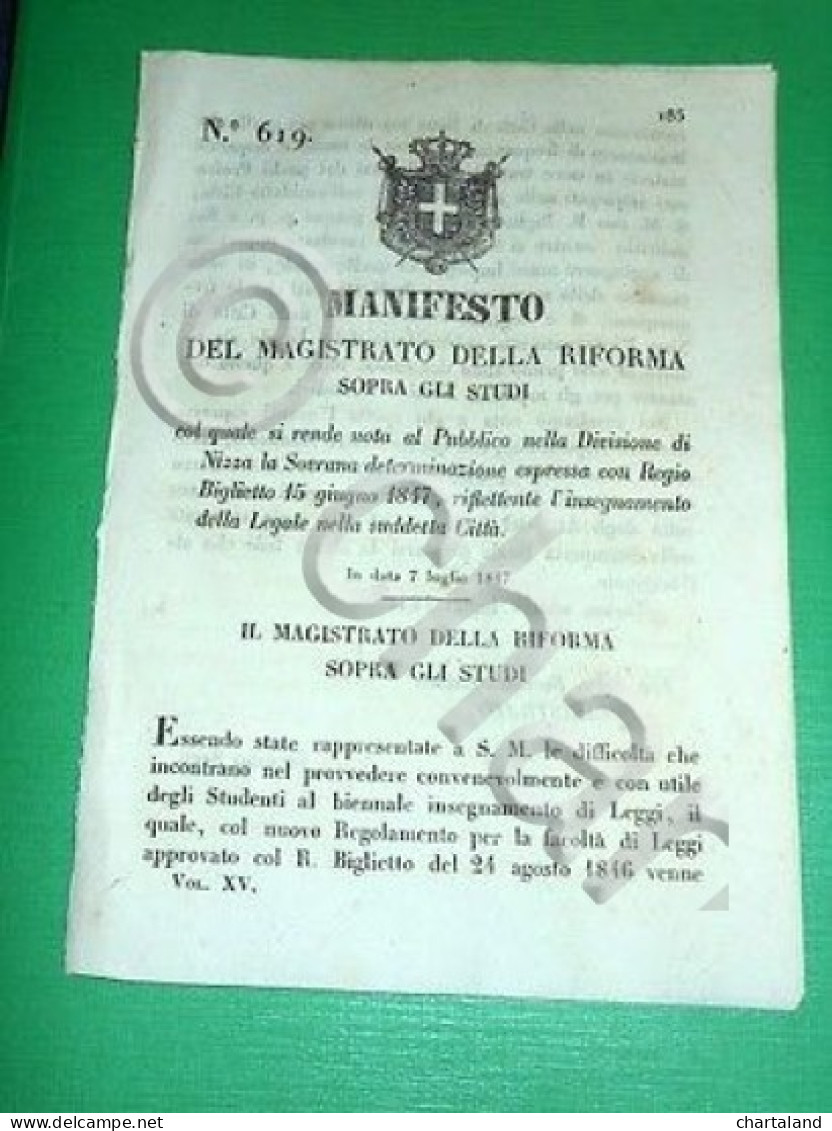 Decreti Regno Sardegna Torino Insegnamento Della Legale A Nizza 1847 - Non Classificati