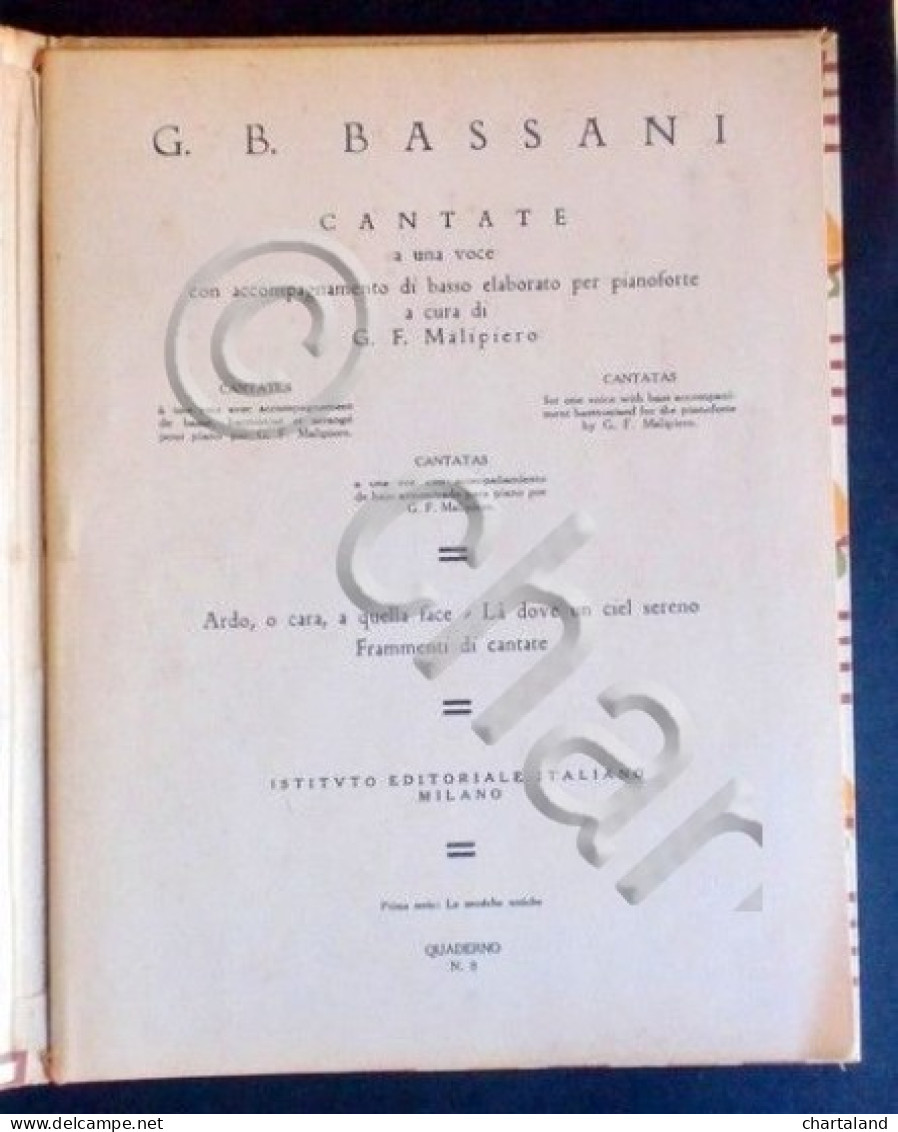 Musica Spartito - Classici Musica Italiana D'Annunzio - G. B. Bassani - 1919 * - Non Classificati