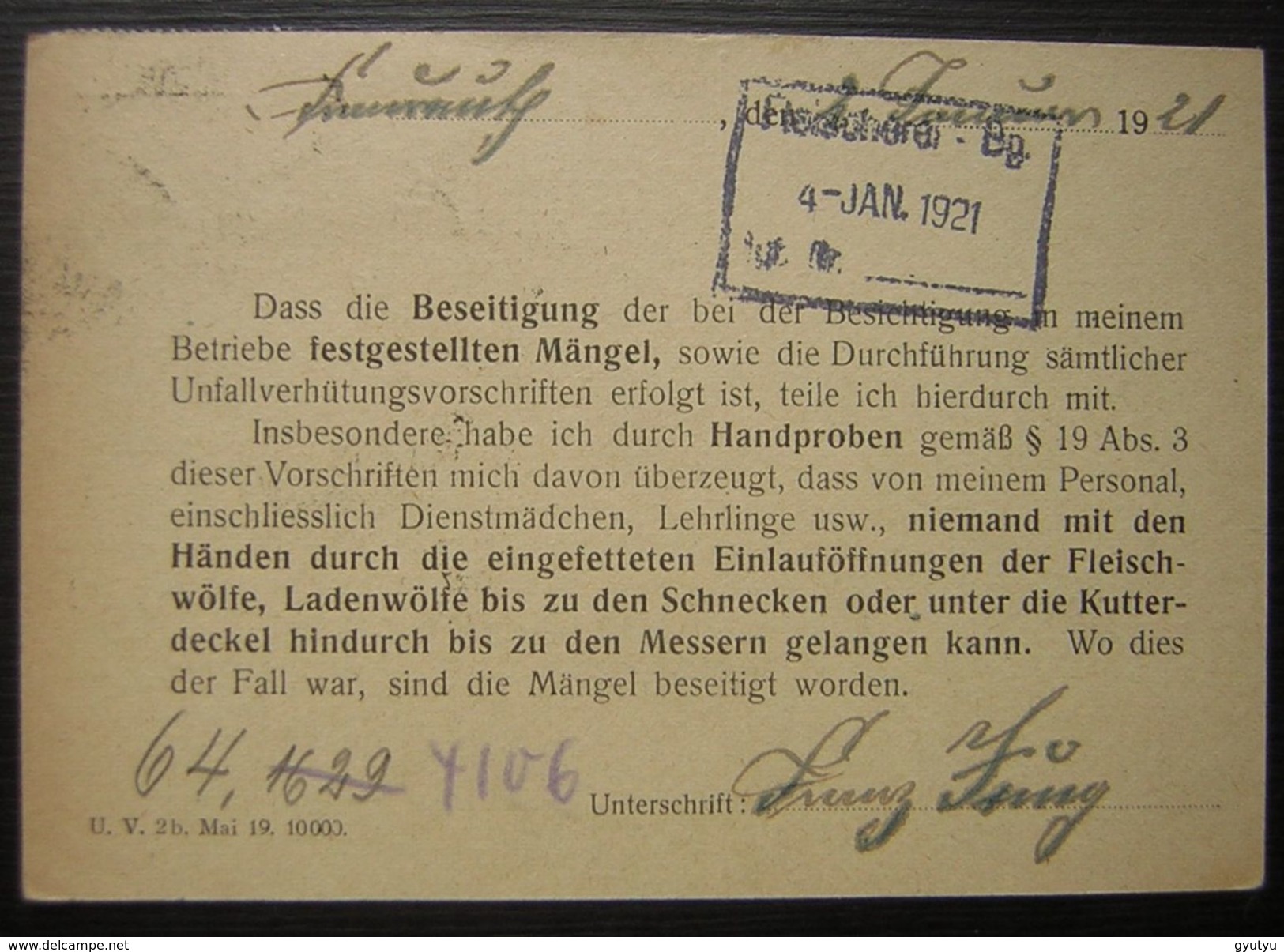 1921 An Die Fleischerei-Berufsgenossenschaft Mainz - Lettres & Documents