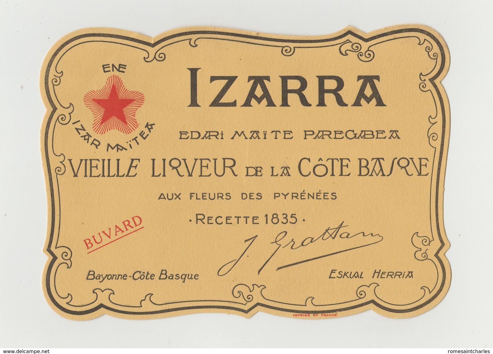 BUVARD IZARRA VIEILLE LIQUEUR DE LA COTE BASQUE - Liqueur & Bière