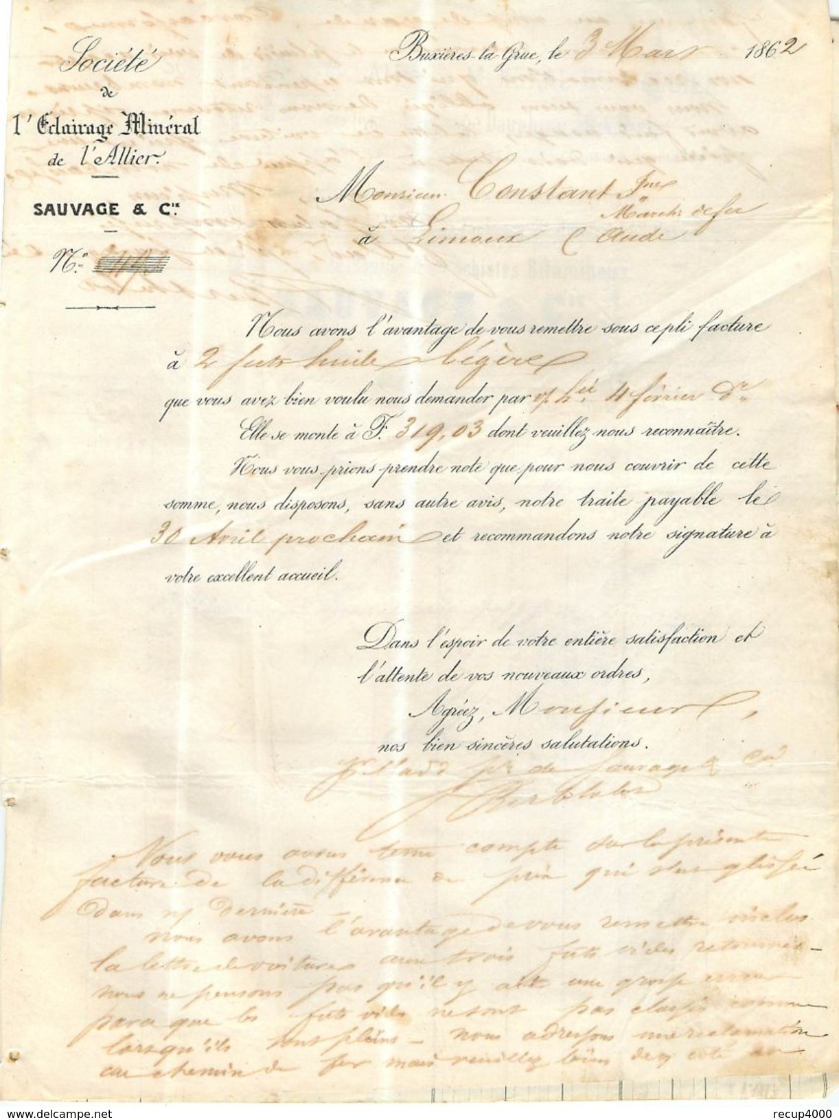 LETTRE 1862  2 Napo.20c Bleu N 14 Bruxière La Grue (mines)  Perlé à Limoux      2scans - 1849-1876: Période Classique