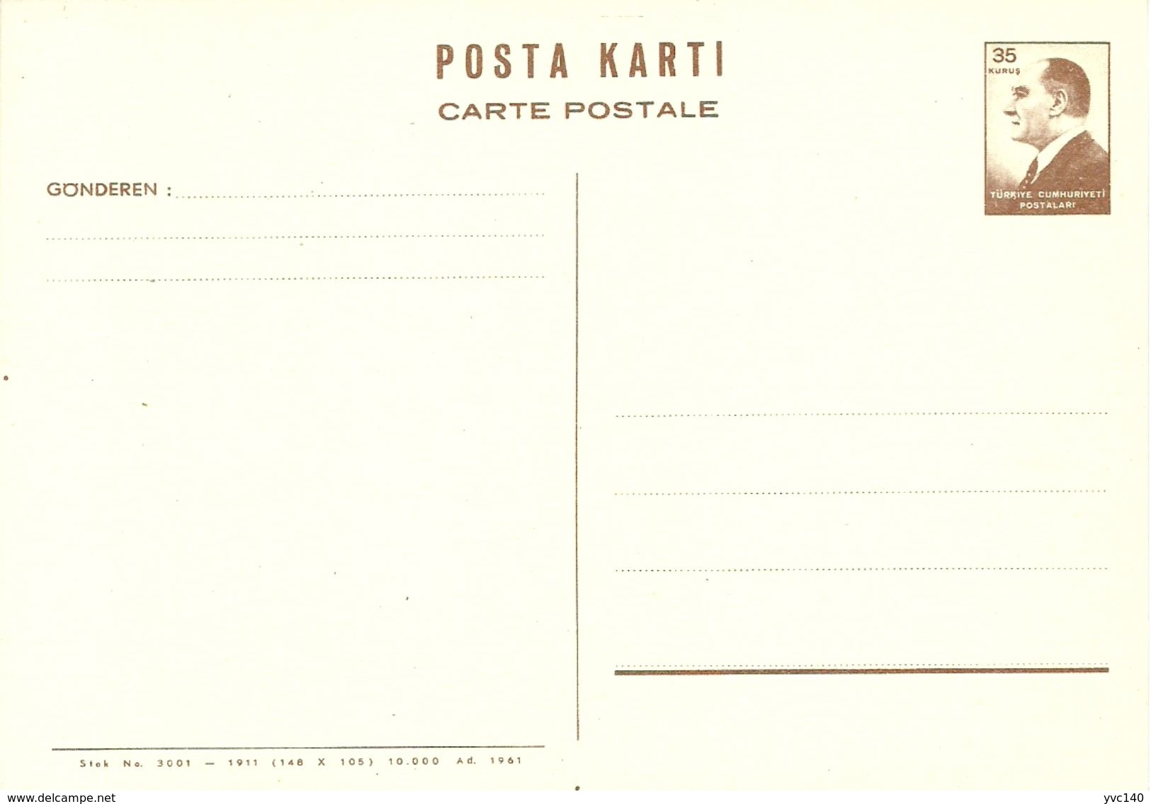 Turkey ; 1961 Postal Stationery Isfila AN 194 - Entiers Postaux