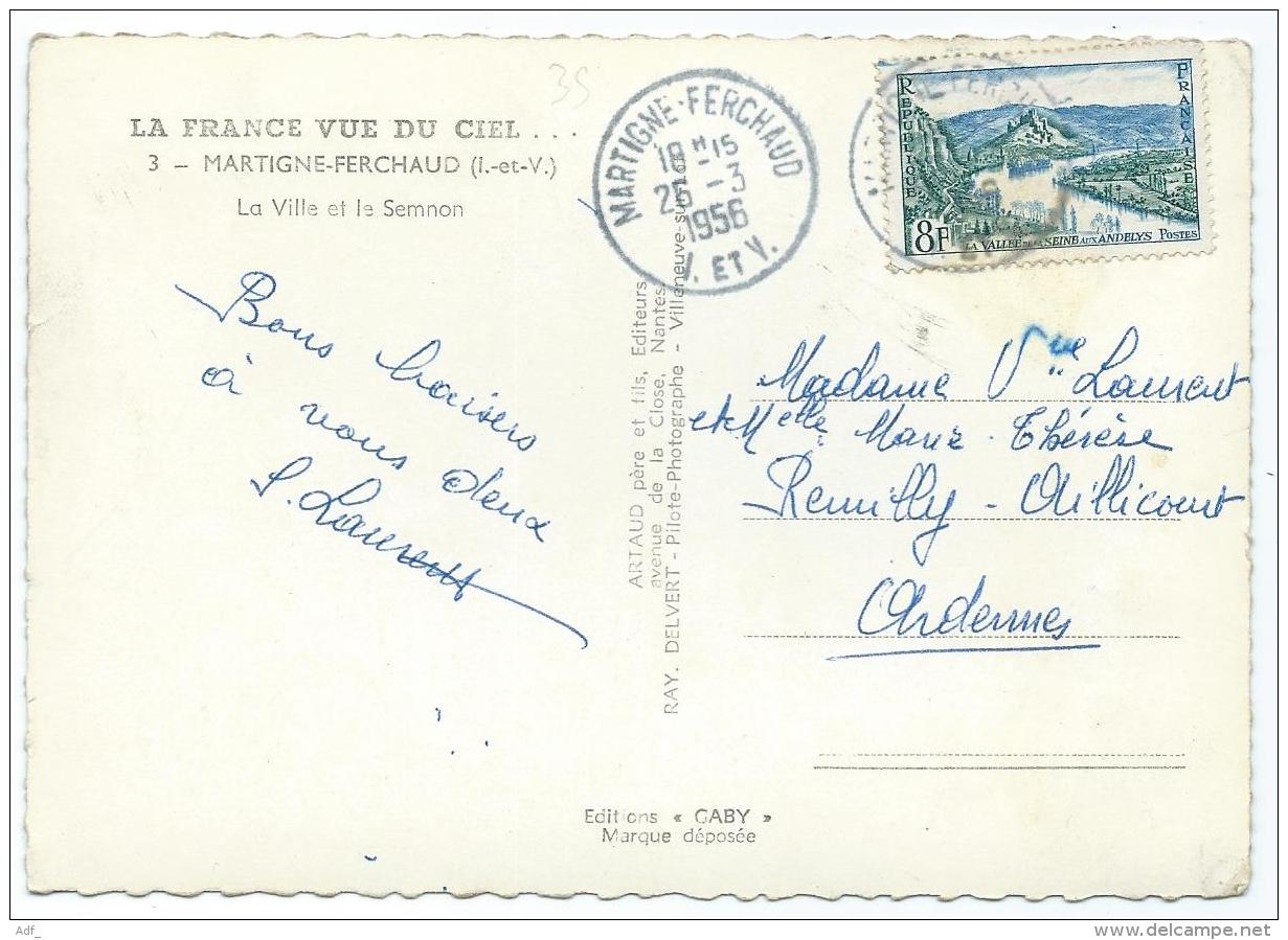 CPSM LA FRANCE VUE DU CIEL... MARTIGNE FERCHAUD, VUE AERIENNE SUR LA VILLE ET LE SEMNON, ILLE ET VILAINE 35 - Other & Unclassified