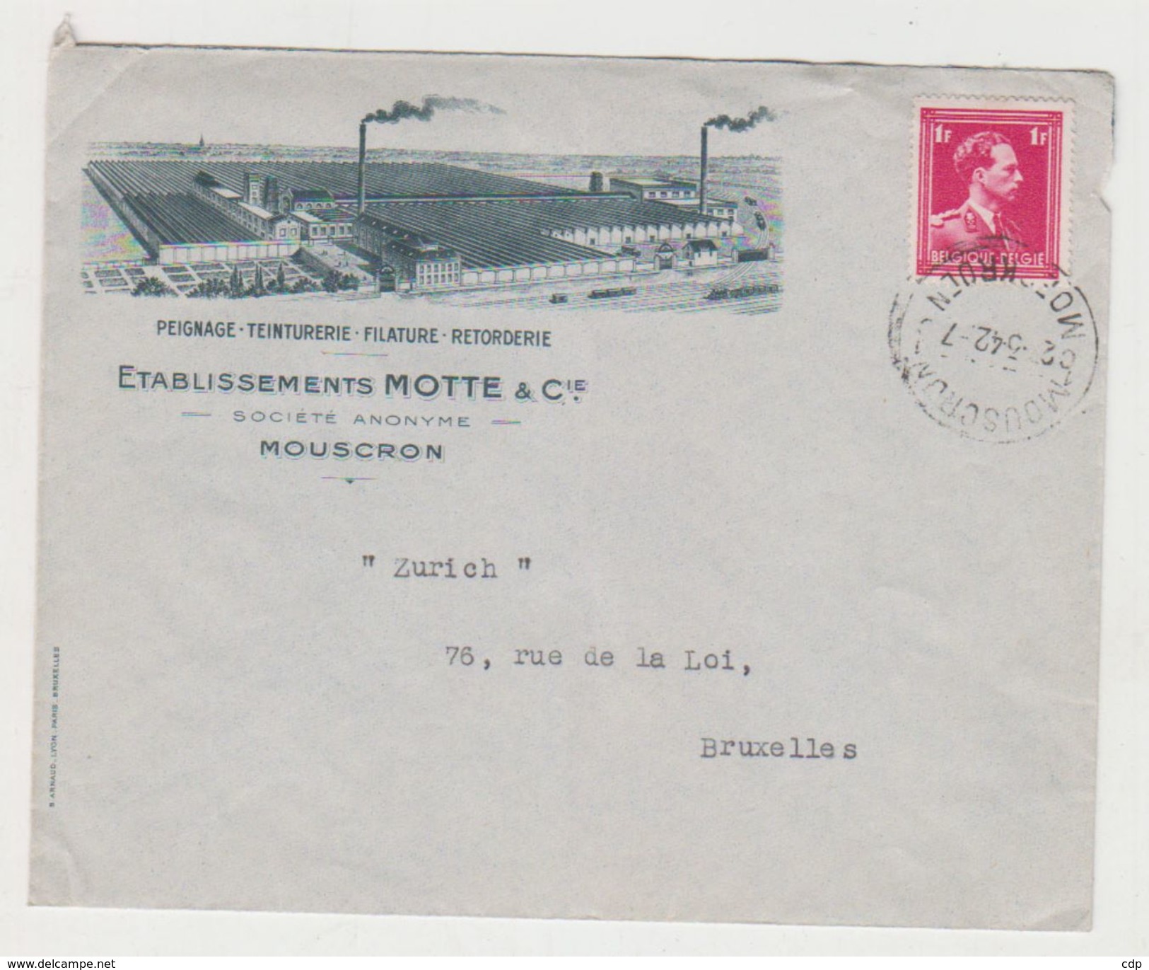 Belle Enveloppe Mouscron  1942 - Kleidung & Textil