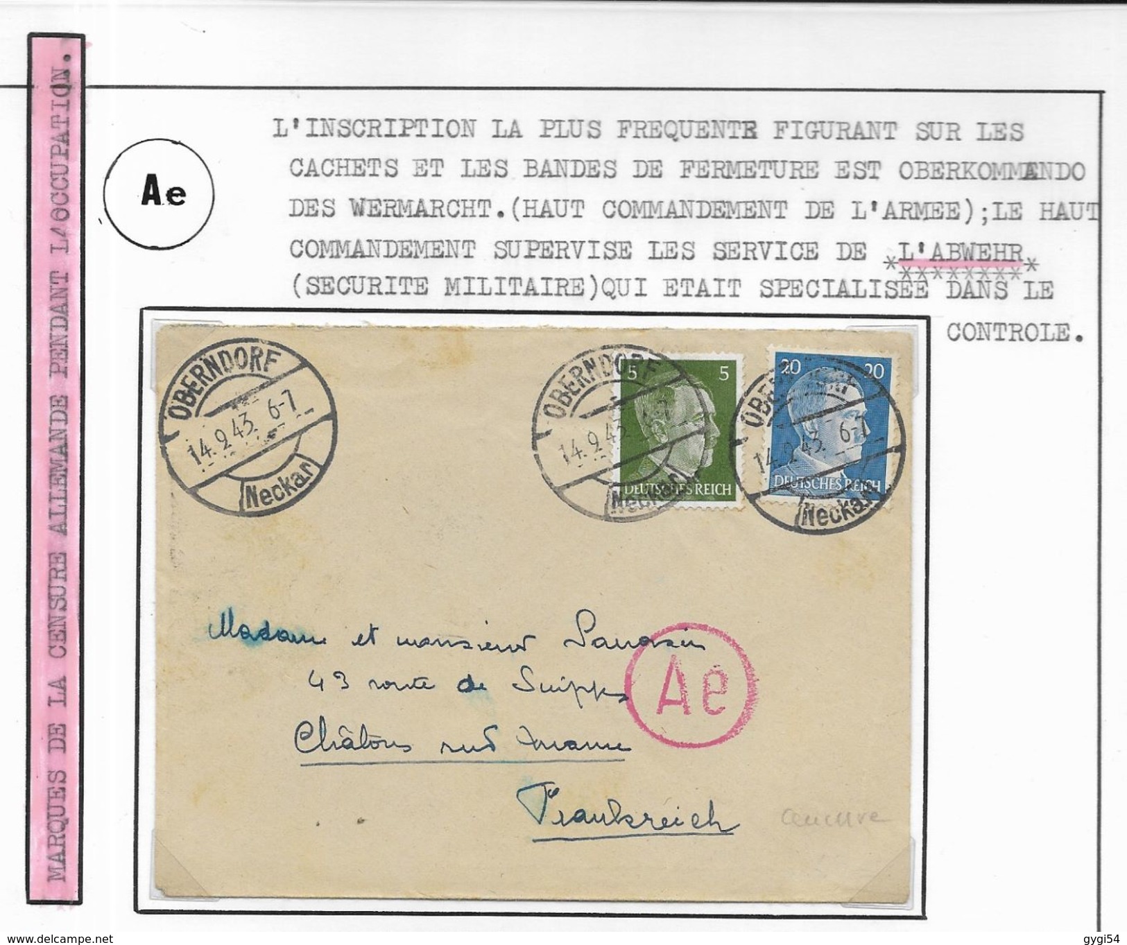 Allemagne III Reich  Lettre Par Avion Du   14  Février   1943    De   Oberdorf  Vers Châlons Sur Marne - Lettres & Documents