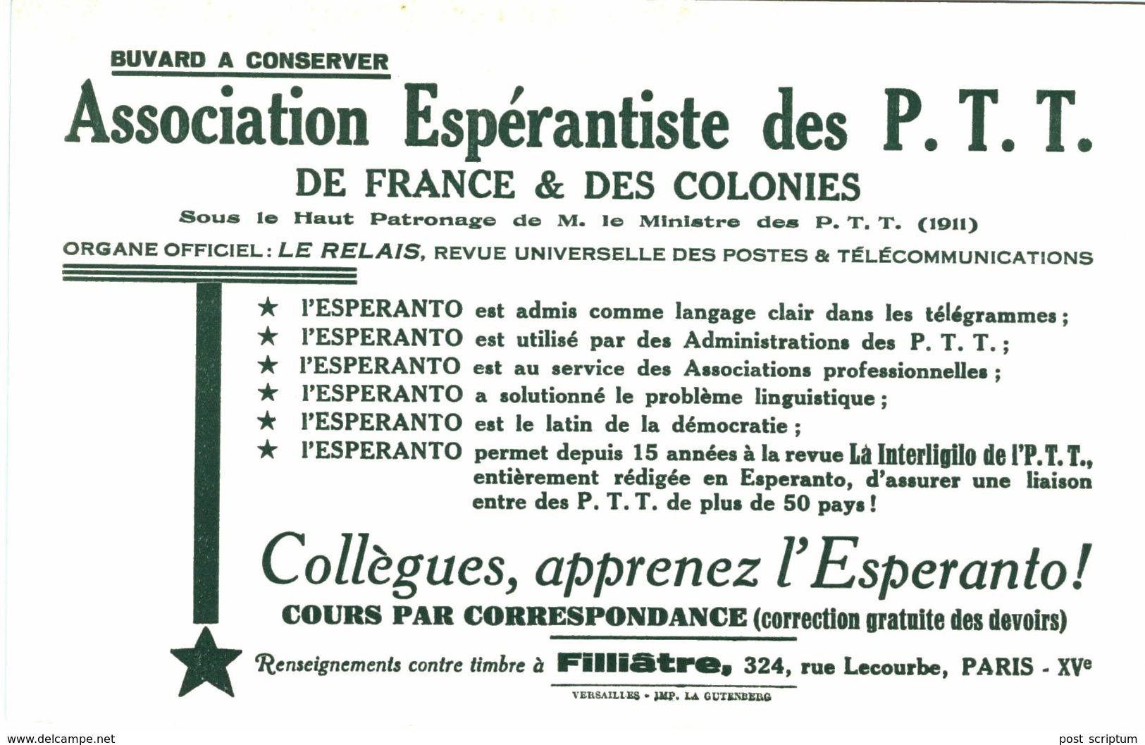 Vieux Papiers - Buvard - Poste - Esperanto -  Association Espérantiste Des PTT De France Et Des Colonies - P