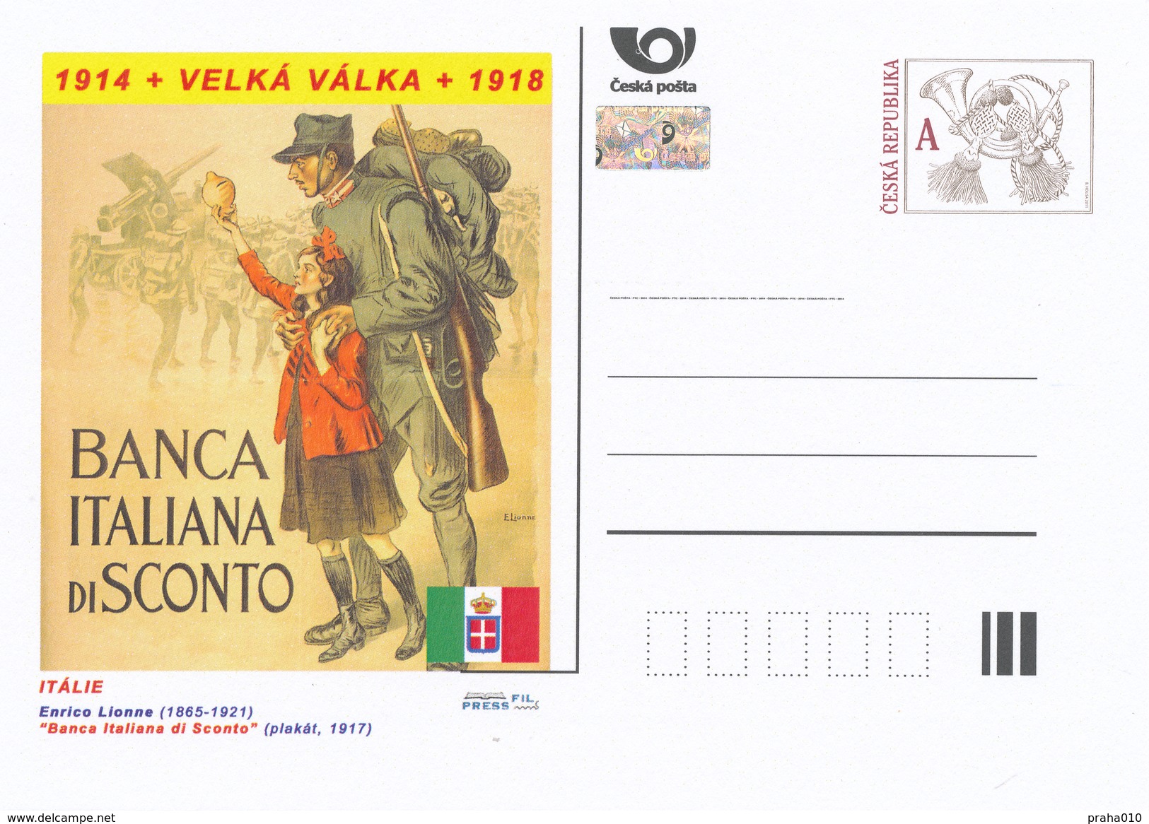 Tschech. Rep. / Ganzsachen (Pre2014/22) Erster Weltkrieg (WWI) Italien: Enrico Lionne "Banca Italiana Di Sconto" - 1. Weltkrieg
