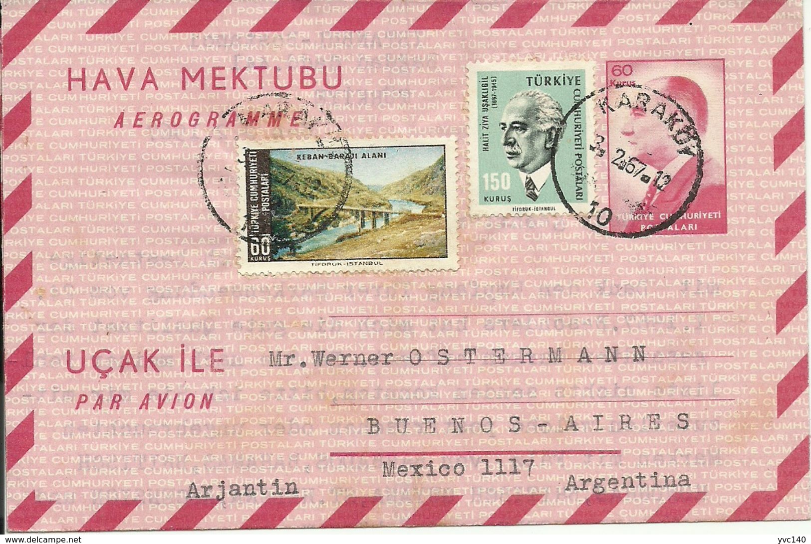 Turkey; 1963 Postal Stationery (Aerogram) Sent To Buenos Aires - Postwaardestukken