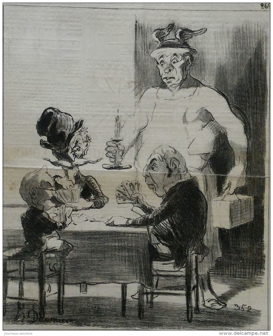 1851 Honoré DAUMIER - JOUEURS DE CARTES - SUPPRESSION DU DRAPEAU TRICOLORE - JOURNAL LE CHARIVAR - 1850 - 1899
