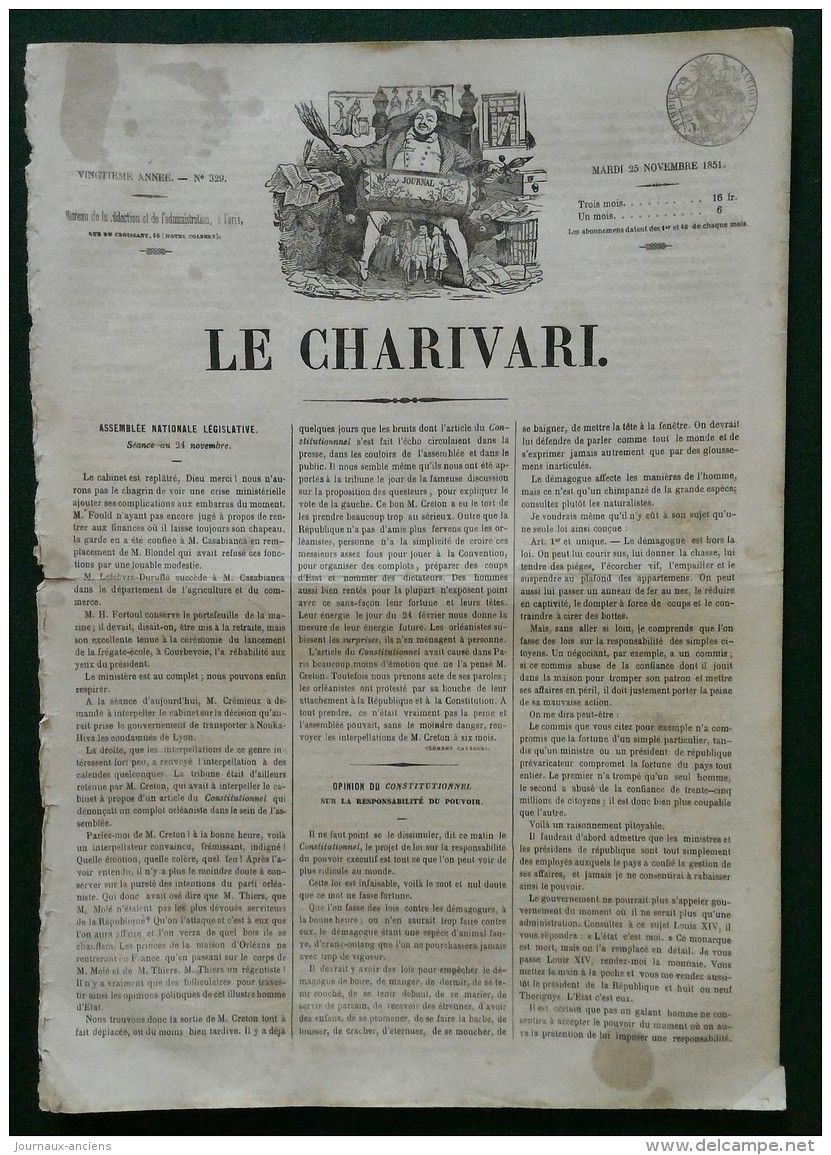 1851 Honoré DAUMIER - ACTUALITÉS N° 257 LE COMMERCE - JOURNAL LE CHARIVARI - 1850 - 1899