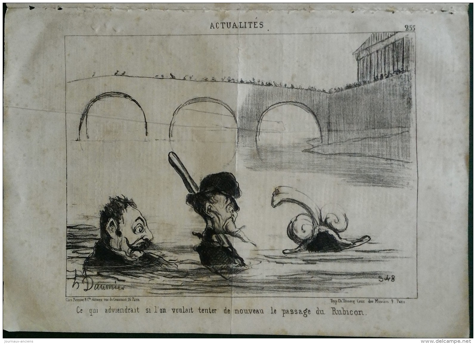 1851 Honoré DAUMIER - ACTUALITÉS N° 255 PASSAGE DU RUBICON - JOURNAL LE CHARIVARI - 1850 - 1899