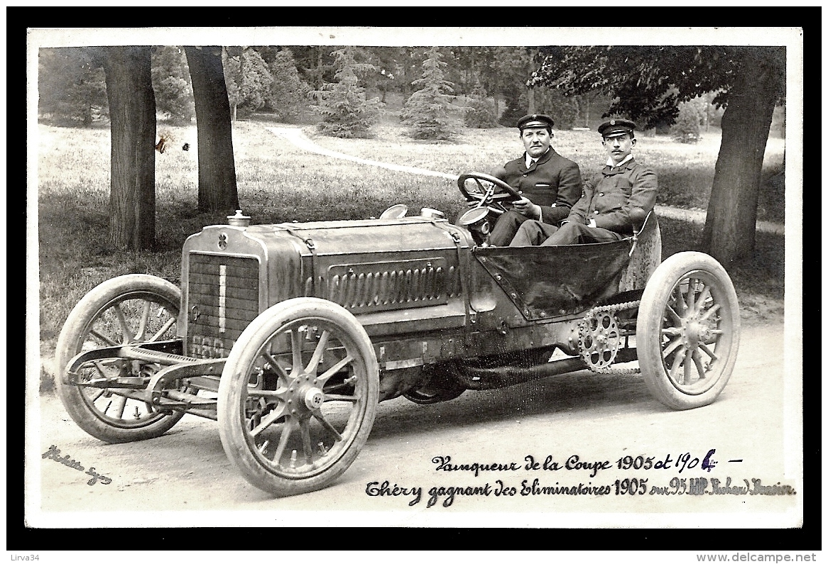 CPA ANCIENNE FRANCE- CHERY VAINQUEUR DE LA COUPE GORDON BENNET 1905-1906- VOITURE AVEC CONDUCTEURS EN TRES GROS PLAN - Rallyes