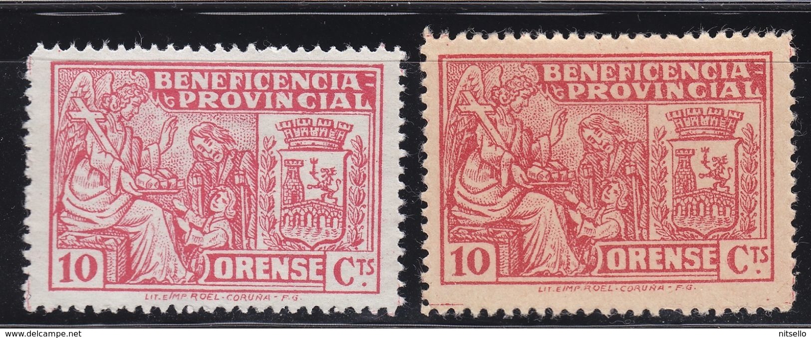 LOTE 2190  /// (105)  2 VIÑETAS ORENSE (GALICIA) Nº 2 (PAPEL BLANCO) Y Nº 3 (PAPEL CREMA) CATAL.FESOFI/SOFIMA - Verschlussmarken Bürgerkrieg