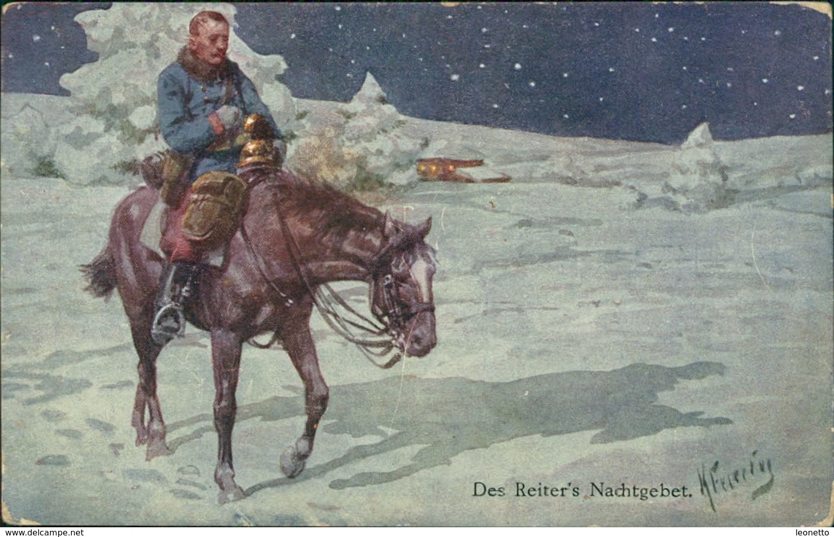 AK Karl Feiertag, Des Reiter's Nachtgebet, Soldat, Pferd, BKWI 933-8 (26487) - Feiertag, Karl
