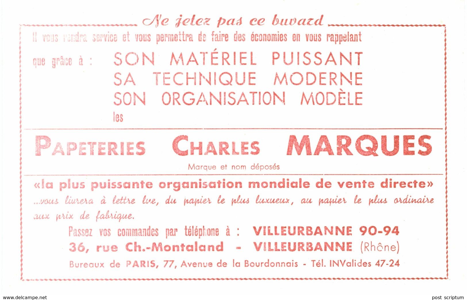 Vieux Papiers - Buvard - Papeteries Charles Marques -  Villeurbanne - Papeterie