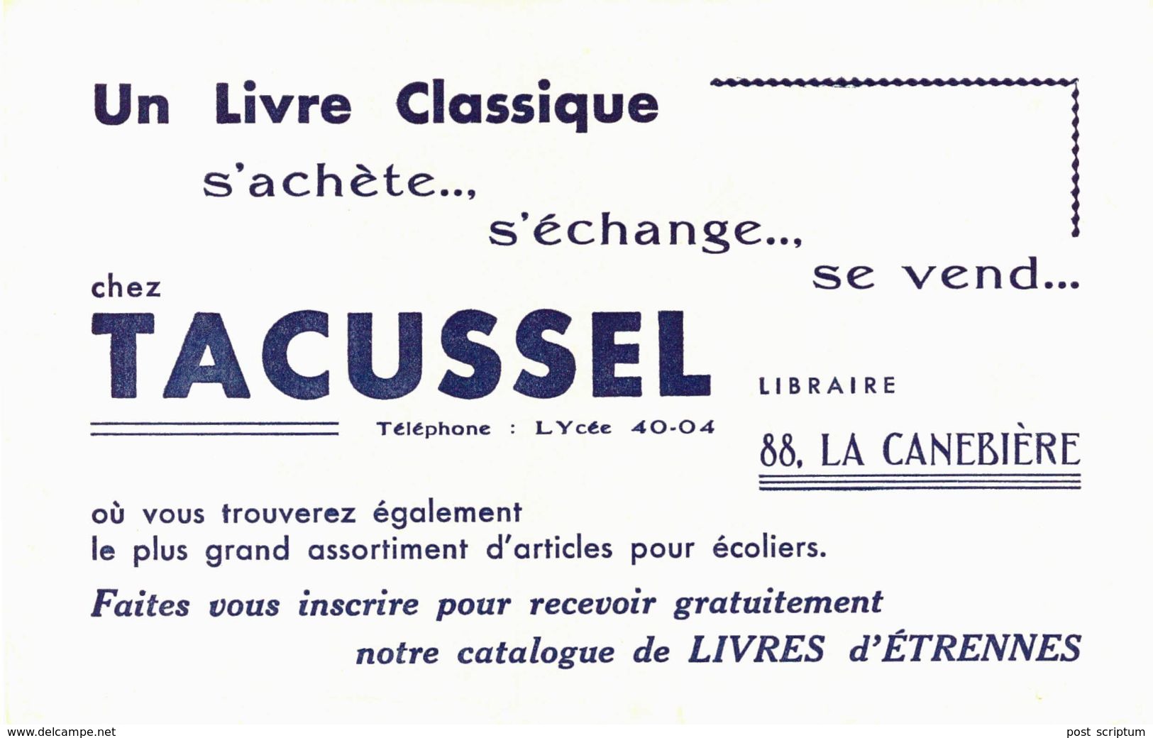 Vieux Papiers - Buvard - Librairie Tacussel 88 Rue De La Canebière Marseille - Papierwaren