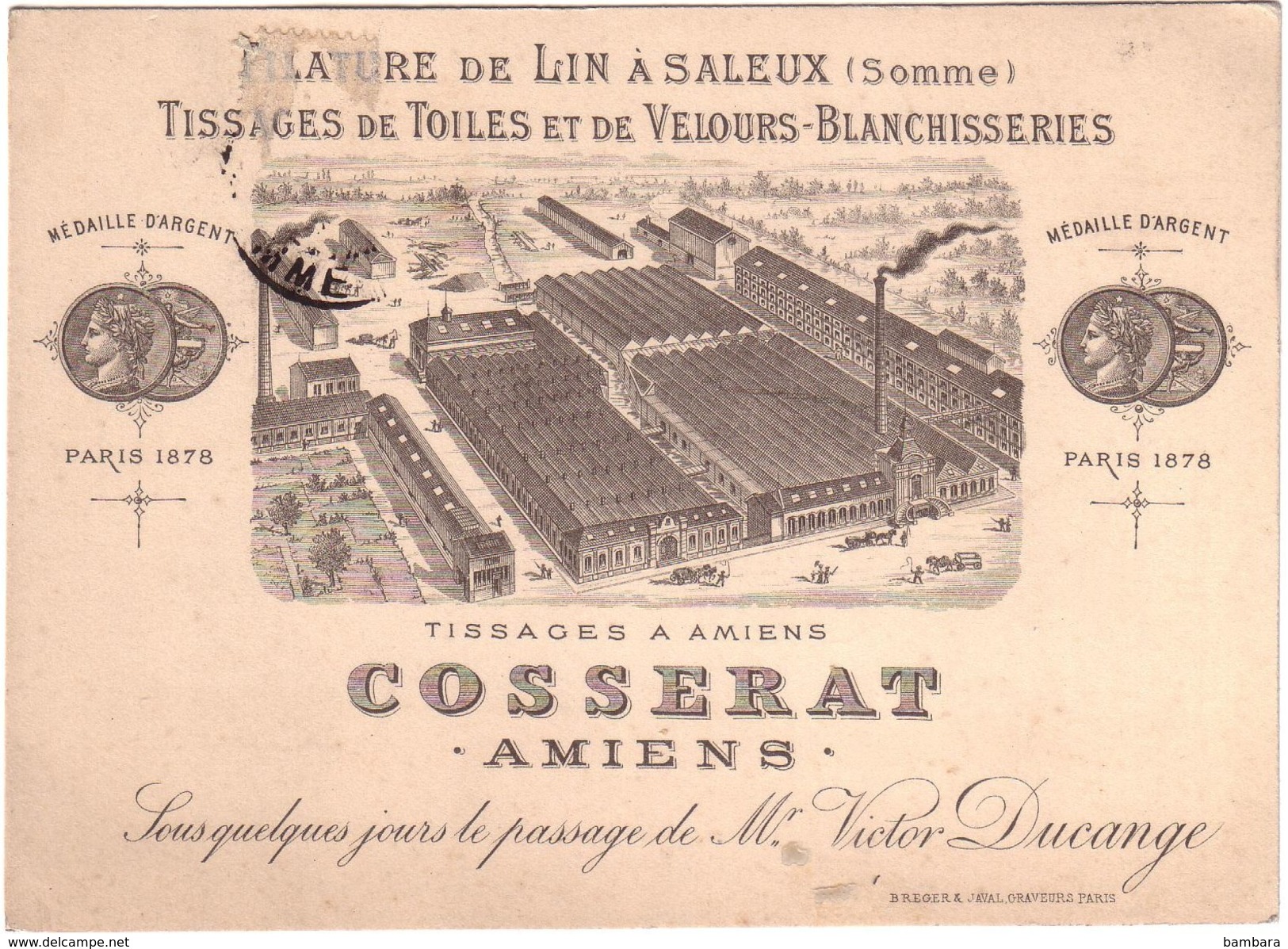 AMIENS - Carte De Visite Usine De  Tissage COSSERAT. - Amiens