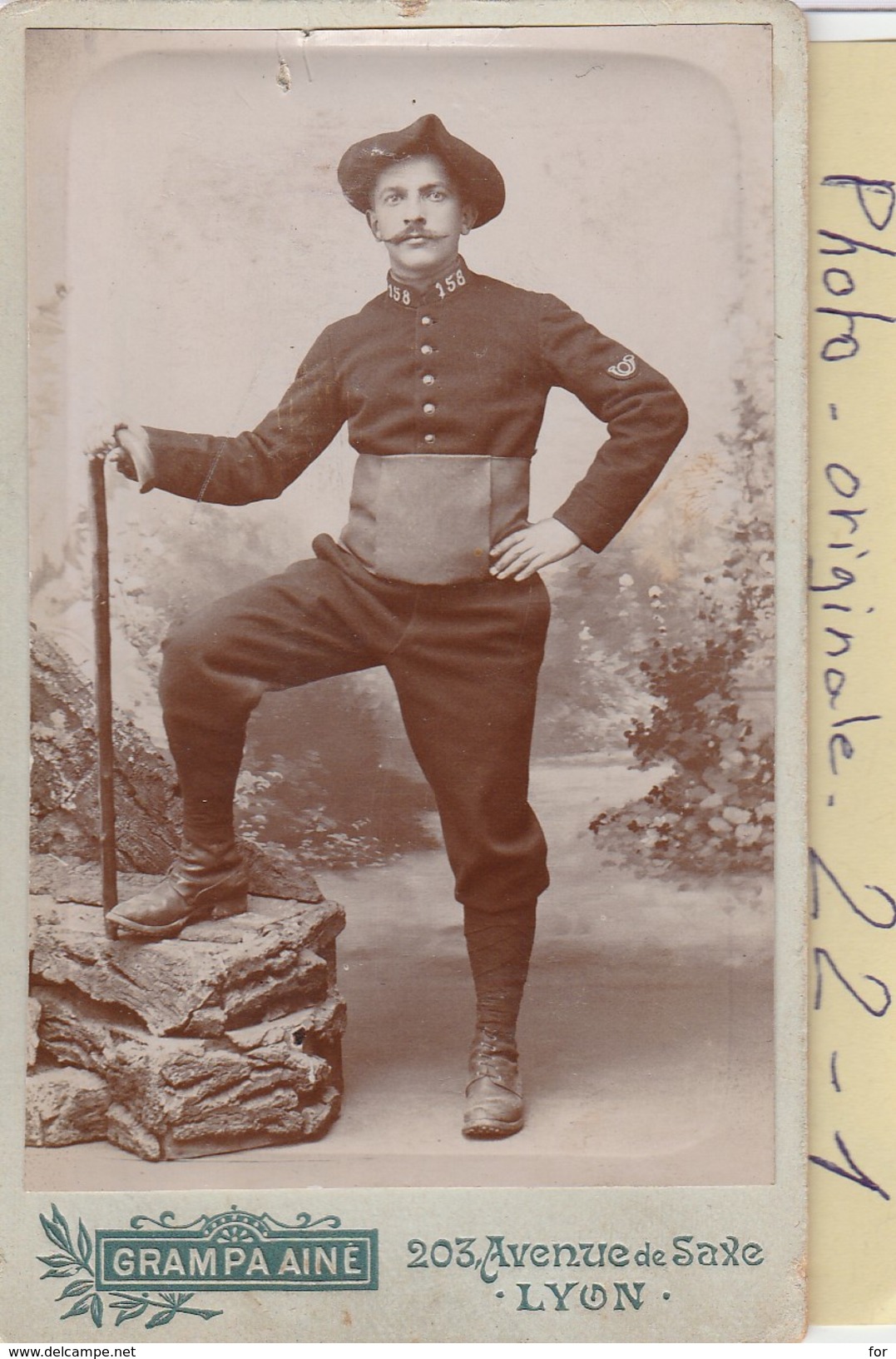 Photo C.d.v. : Militaire  ( Chasseur Alpin Regt.158 ) Photo. Grampa - Lyon - Guerre, Militaire