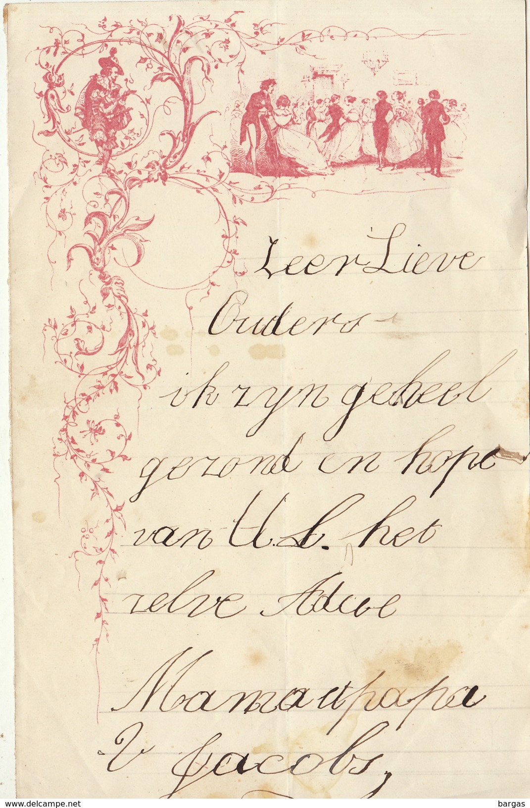 Courrier Illustré Enfant Au Ministre Belge V Jacobs Vers 1865 - Autres & Non Classés