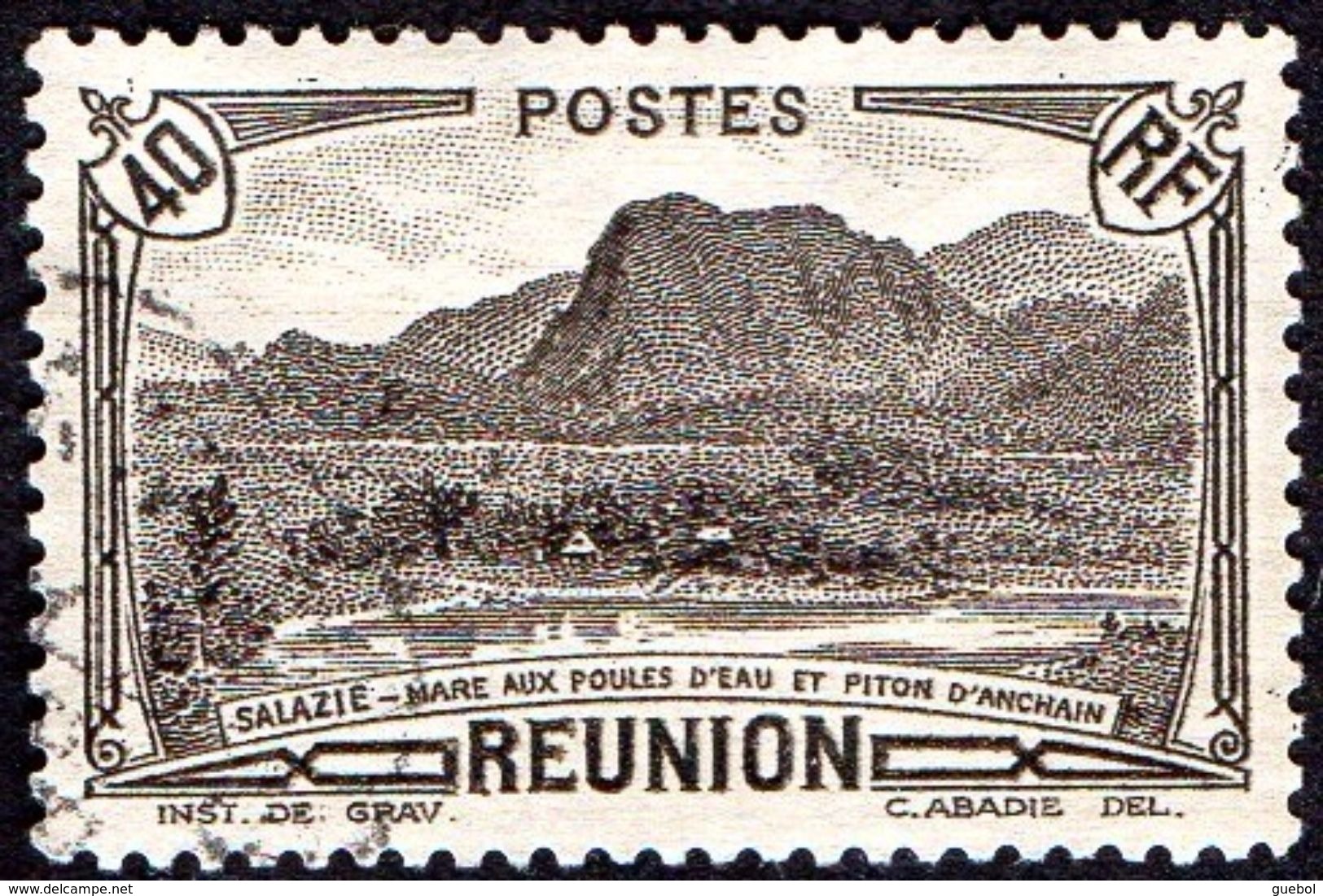 Réunion Obl. N° 164 - Vue -> Salazie, Mare Aux Poules D'eau Et Piton D'Auchain 40cts Brun Noir - Oblitérés