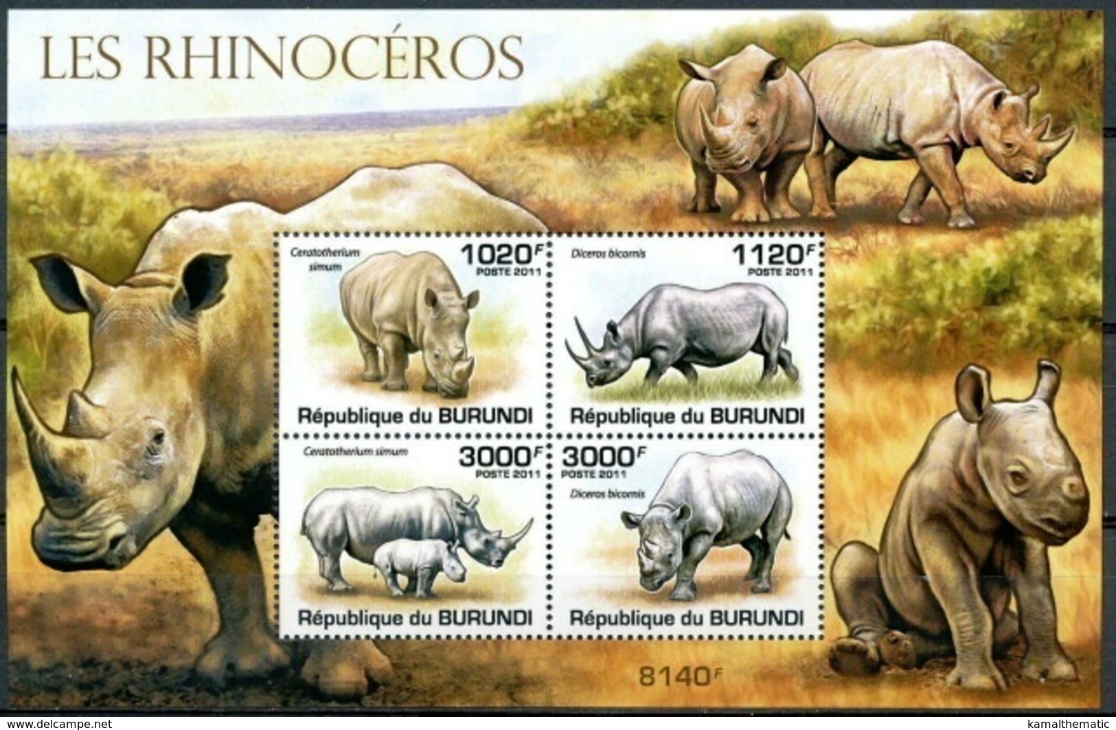 Burundi 2011 MNH SS, Rhino, Wild Animals - Rhinozerosse