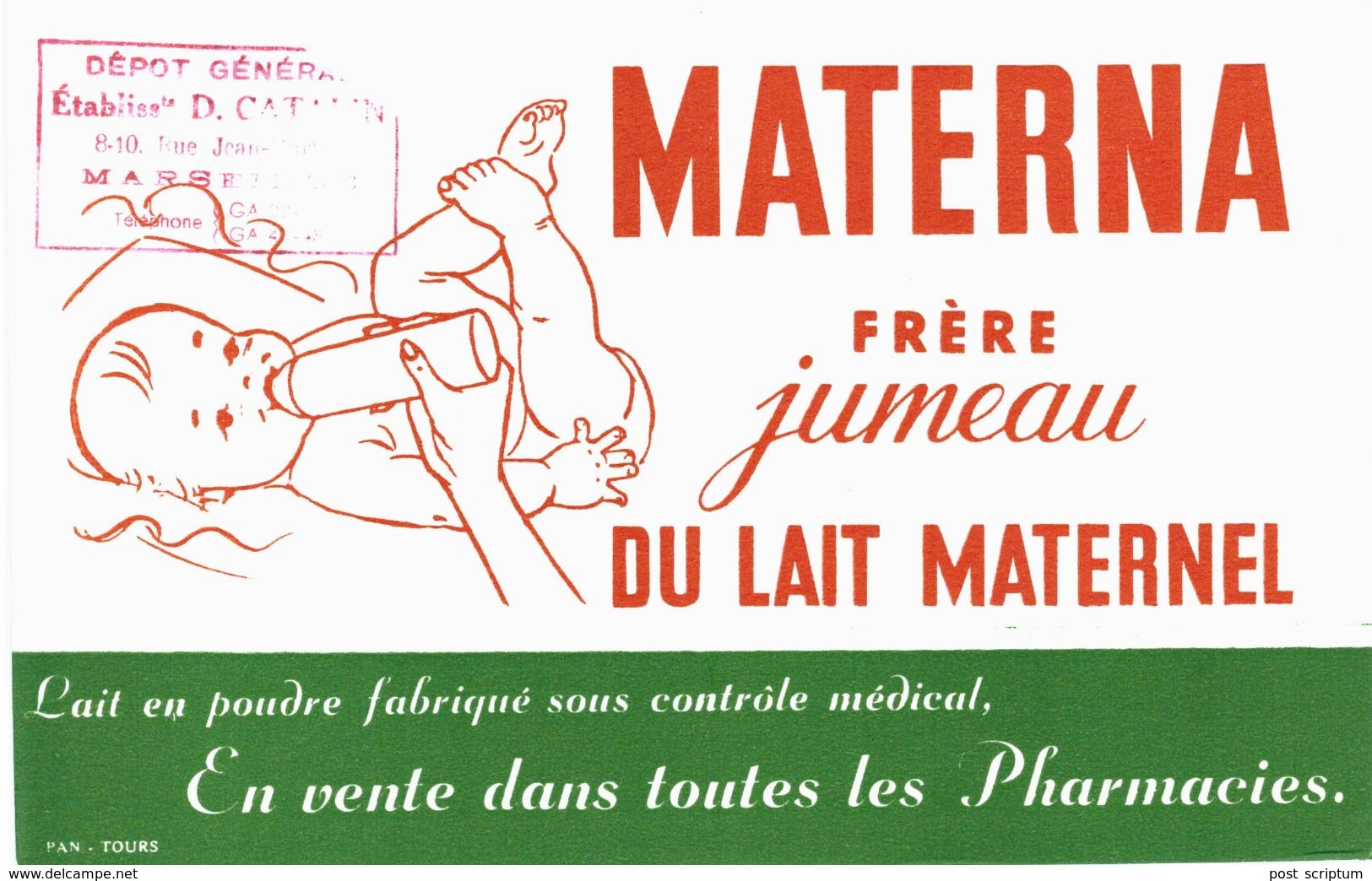 Vieux Papiers - Buvard - Médical -  Lait Materna - Tampon établissement D Catalin Marseille - 2 Buvards - Produits Pharmaceutiques