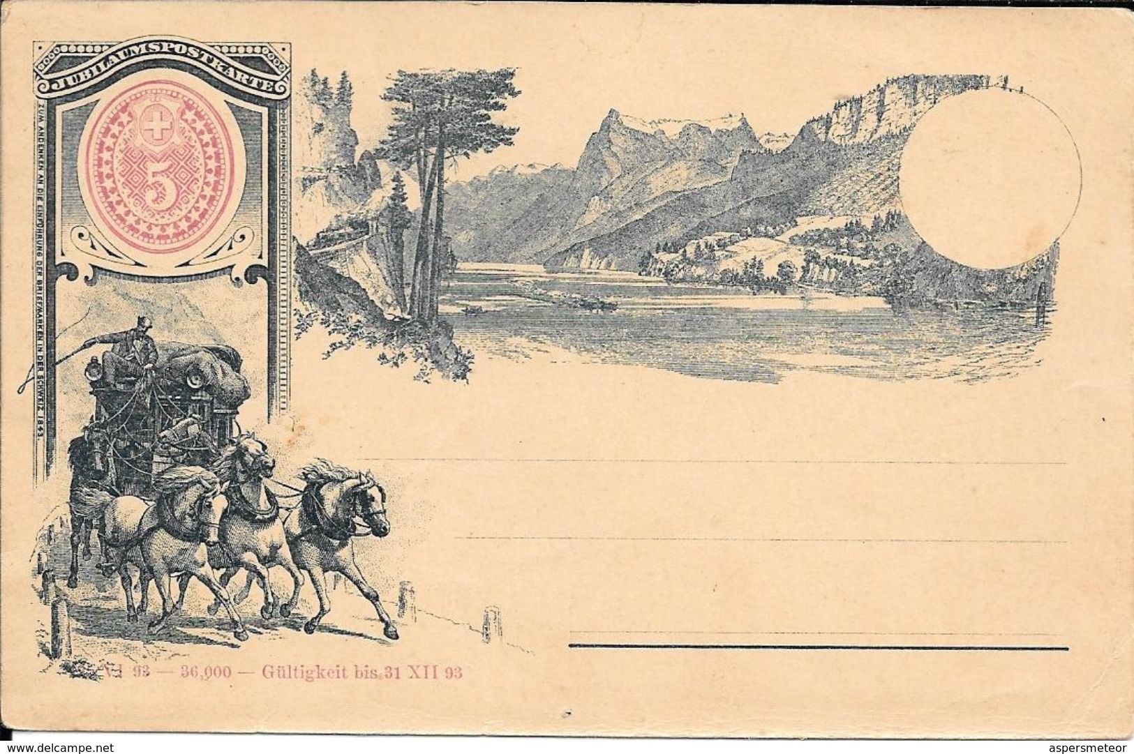 1893 SCHWEIZERISCHE ALPENPOST → Jubiläums-Postkarte (Gotthardpost-Kutsche) - Interi Postali