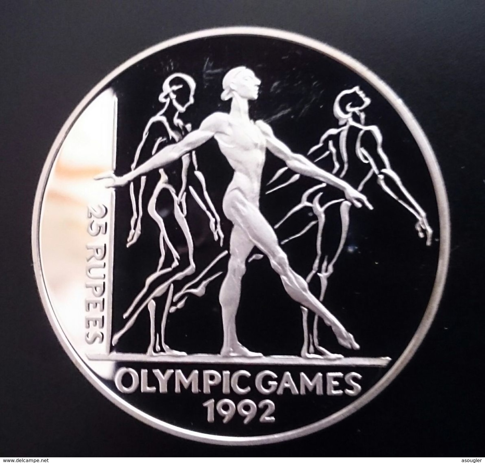 SEYCHELLES 25 RUPEES 1993 SILVER PROOF "1992 Olympic Games" Free Shipping Via Registered Air Mail - Seychelles